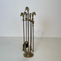 Neoclassical Style Brass HorseHeads Fireplace Tools