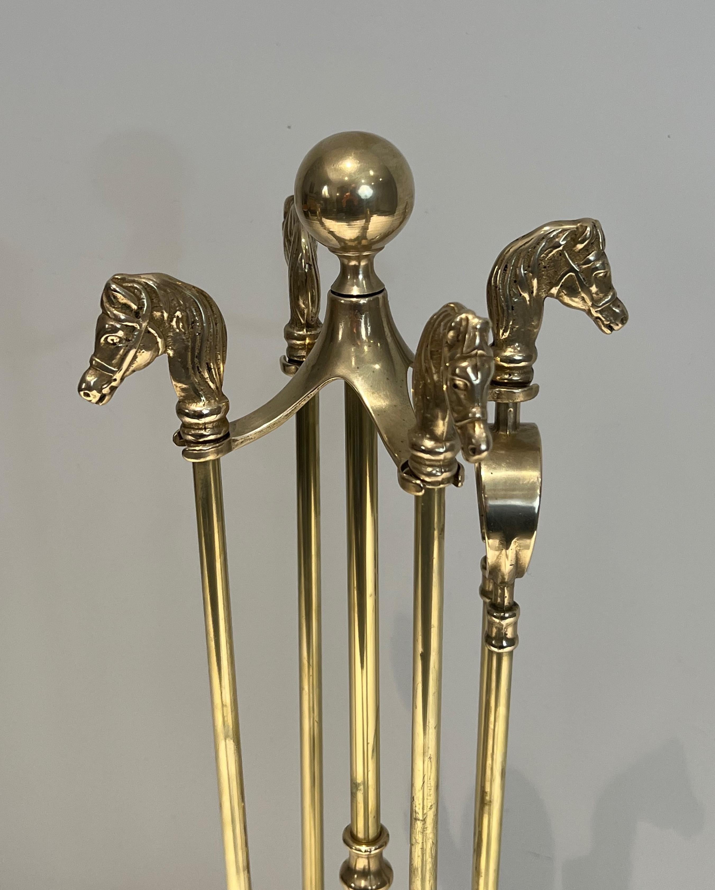 Neoclassical Style Brass Horseheads Fireplace Tools For Sale 2