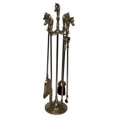 Neoclassical Style Brass HorseHeads Fireplace Tools