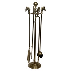 Neoclassical Style Brass HorseHeads Fireplace Tools