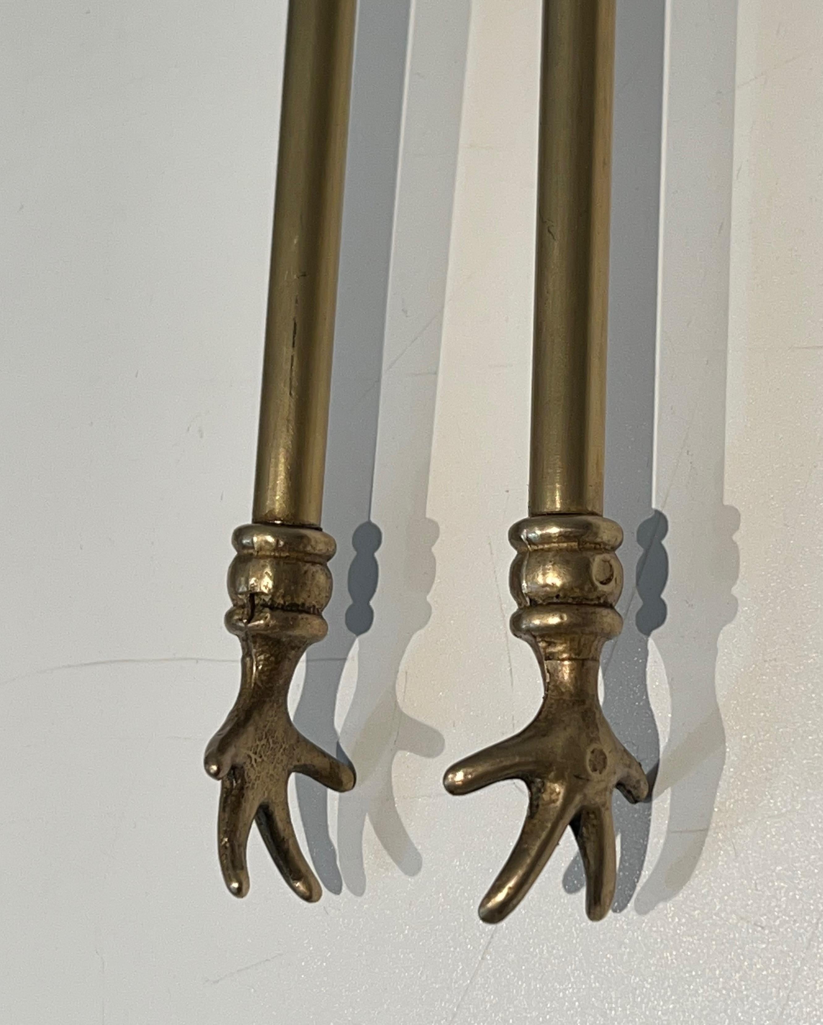 Neoclassical Style Brass HorseHeads Fireplace Tools in the Styl of Maison Jansen For Sale 6