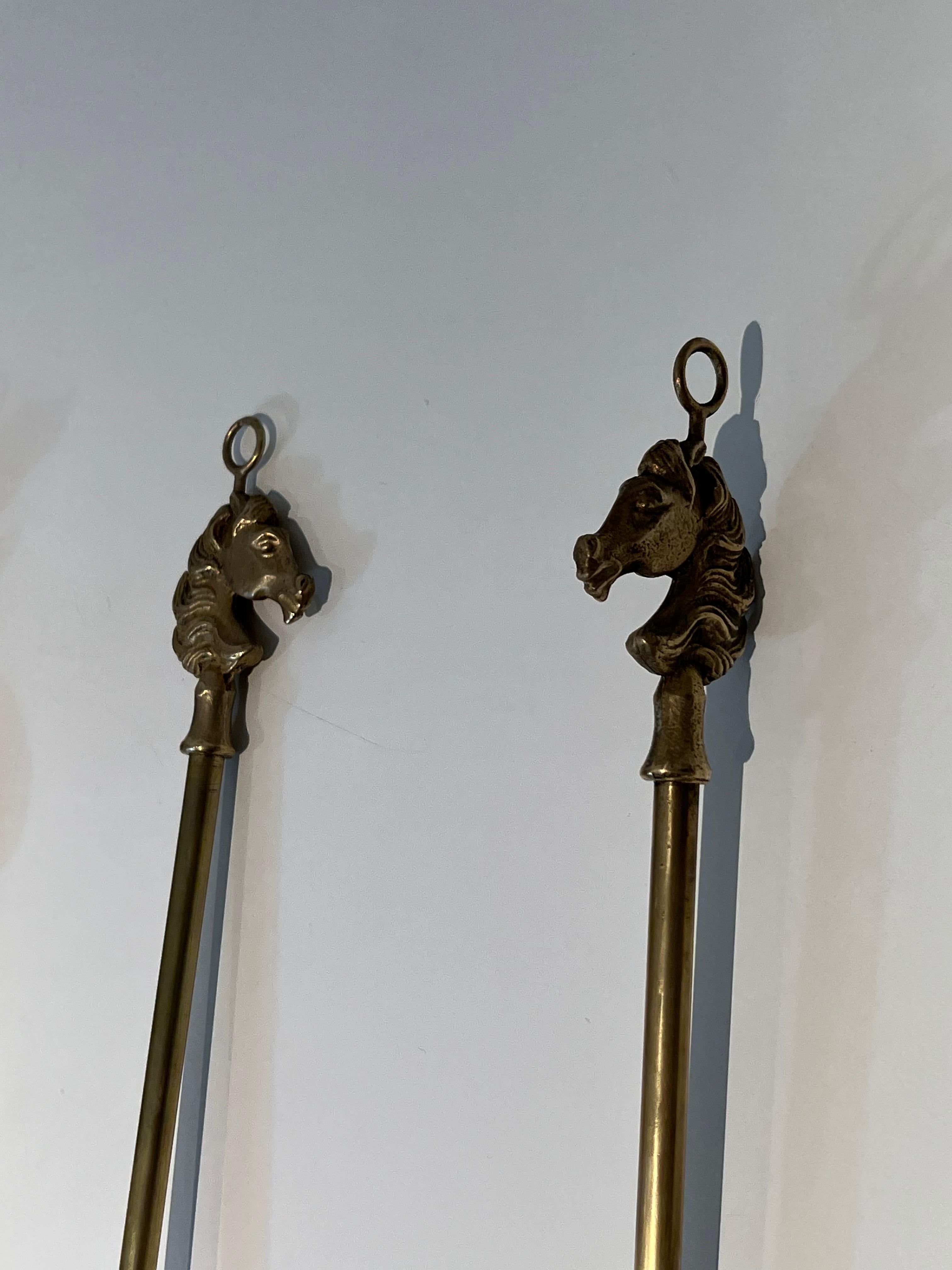 Neoclassical Style Brass HorseHeads Fireplace Tools in the Styl of Maison Jansen For Sale 11