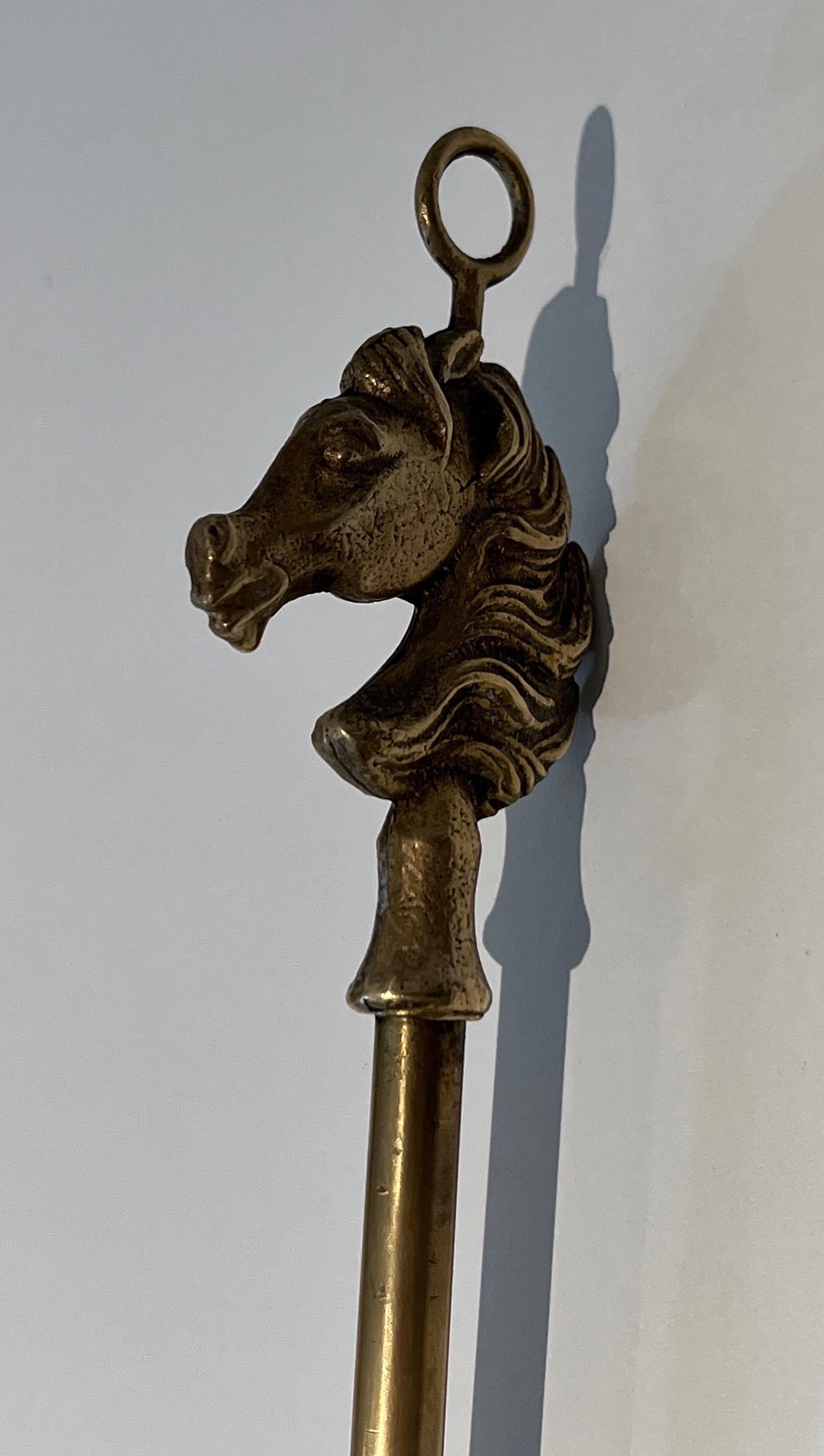 Neoclassical Style Brass HorseHeads Fireplace Tools in the Styl of Maison Jansen For Sale 12