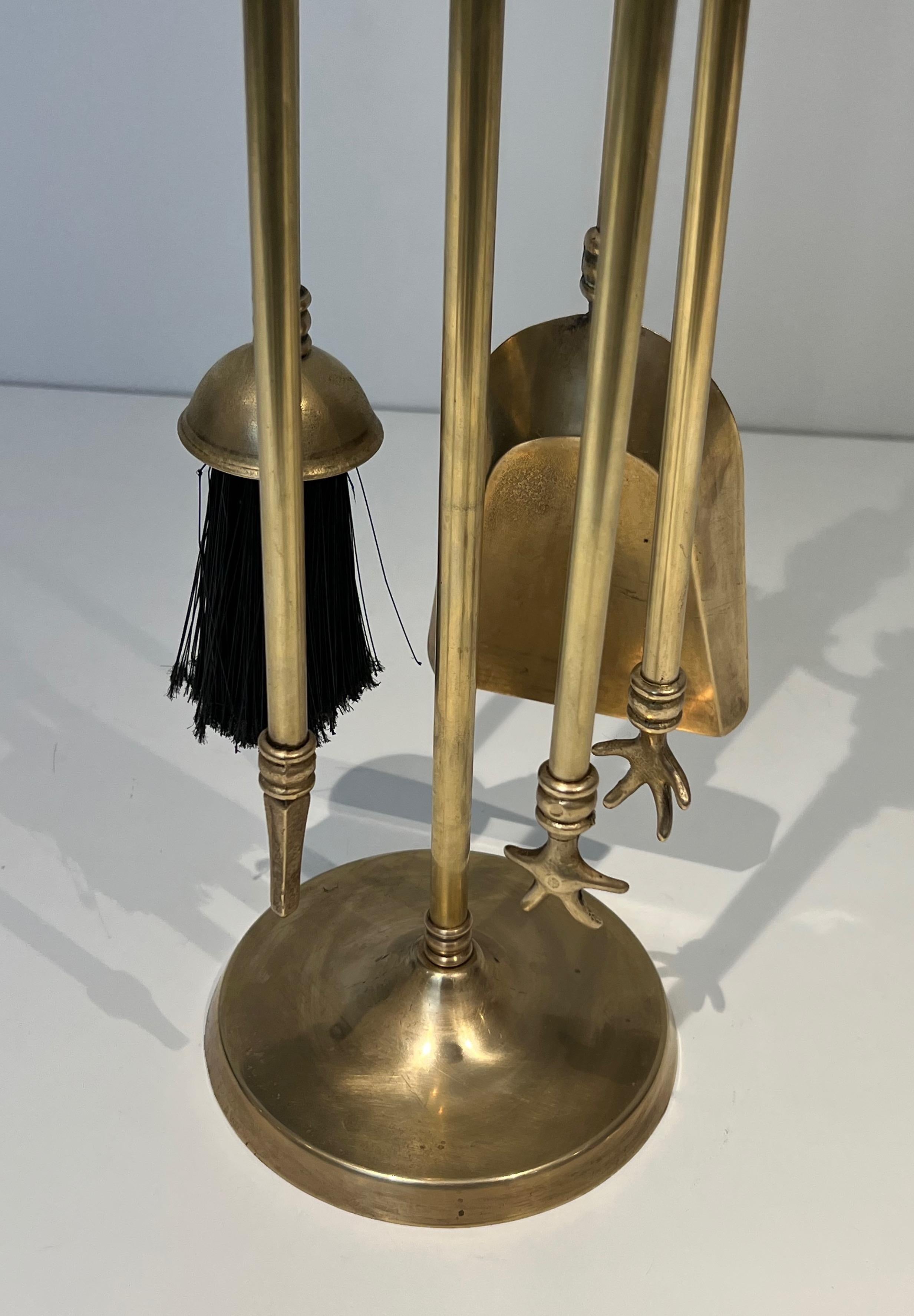 Neoclassical Style Brass HorseHeads Fireplace Tools in the Styl of Maison Jansen For Sale 2