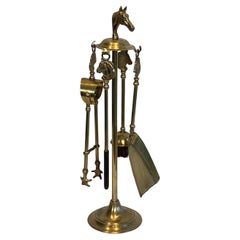 Neoclassical Style Brass HorseHeads Fireplace Tools in The Styl of Maison Jansen