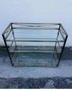 1970s Neoclassical Etagere Bar Cart, Brass & Steel, Maison Jansen Style