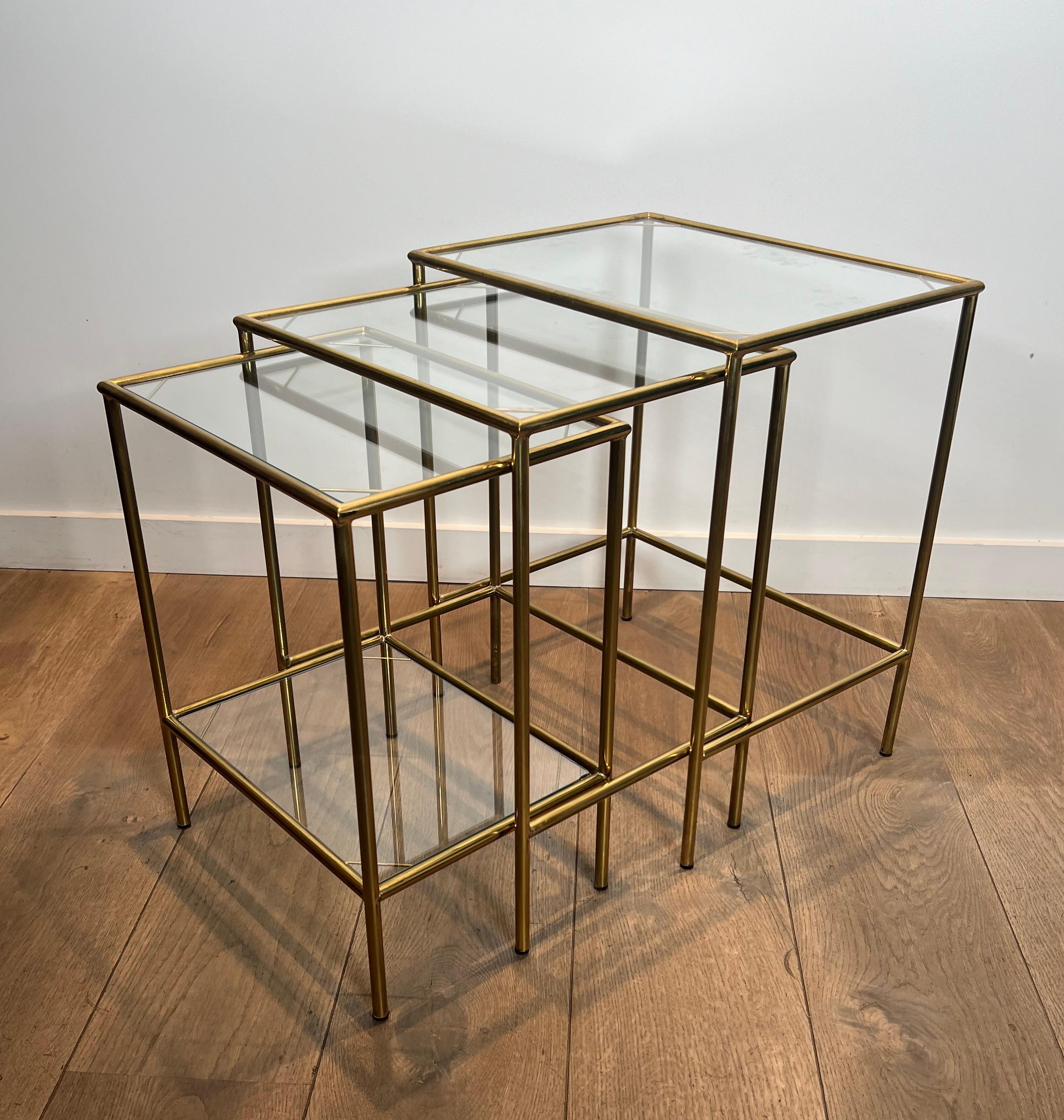 Neoclassical Style Brass Nesting Tables For Sale 7