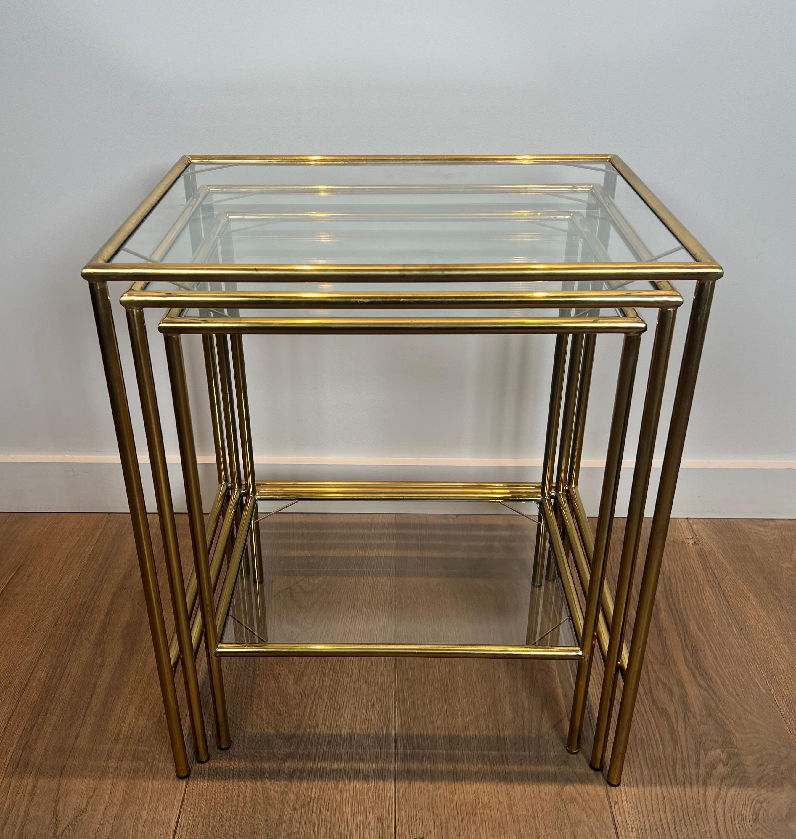 Neoclassical Style Brass Nesting Tables For Sale 9