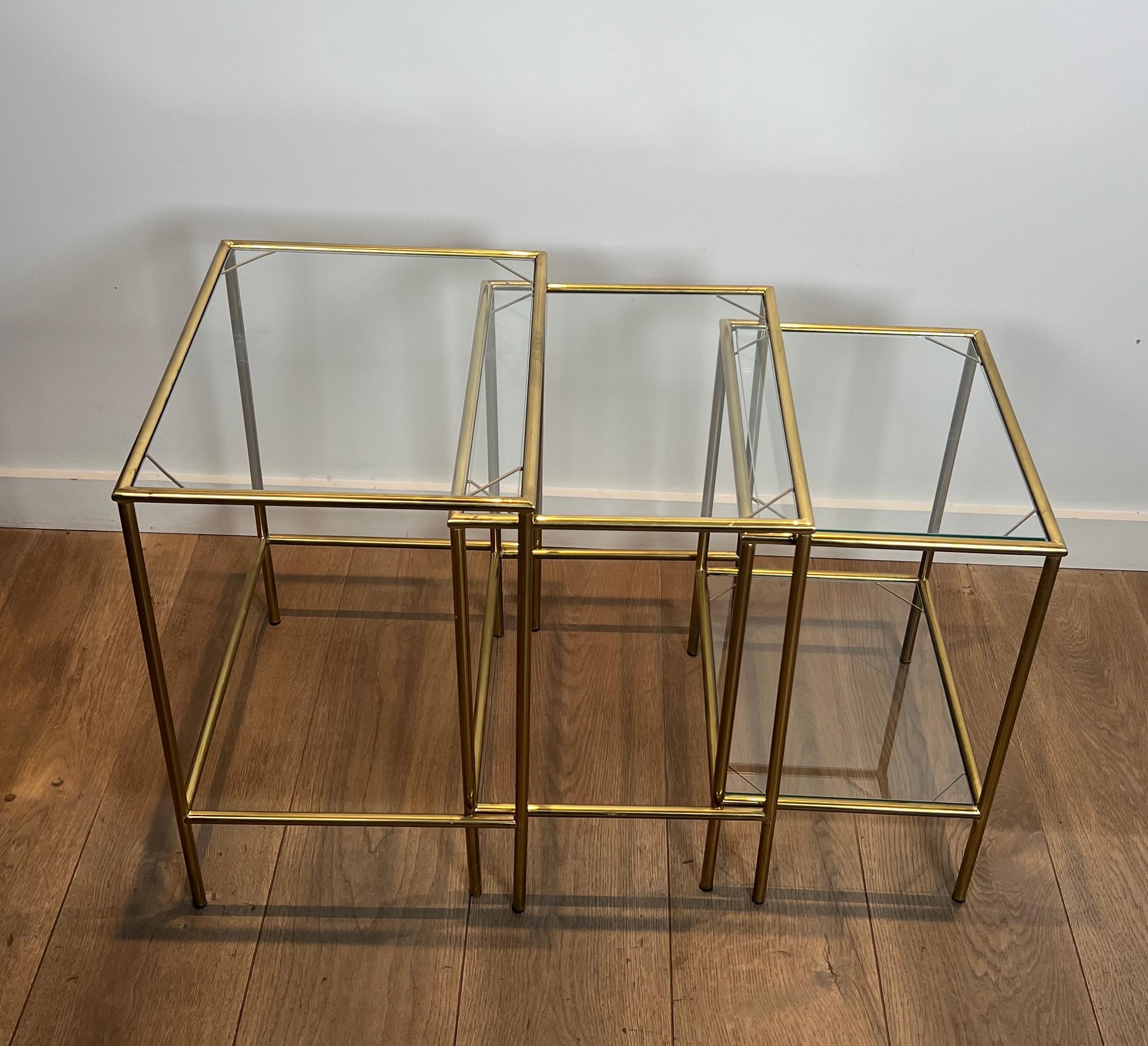 Neoclassical Style Brass Nesting Tables For Sale 11
