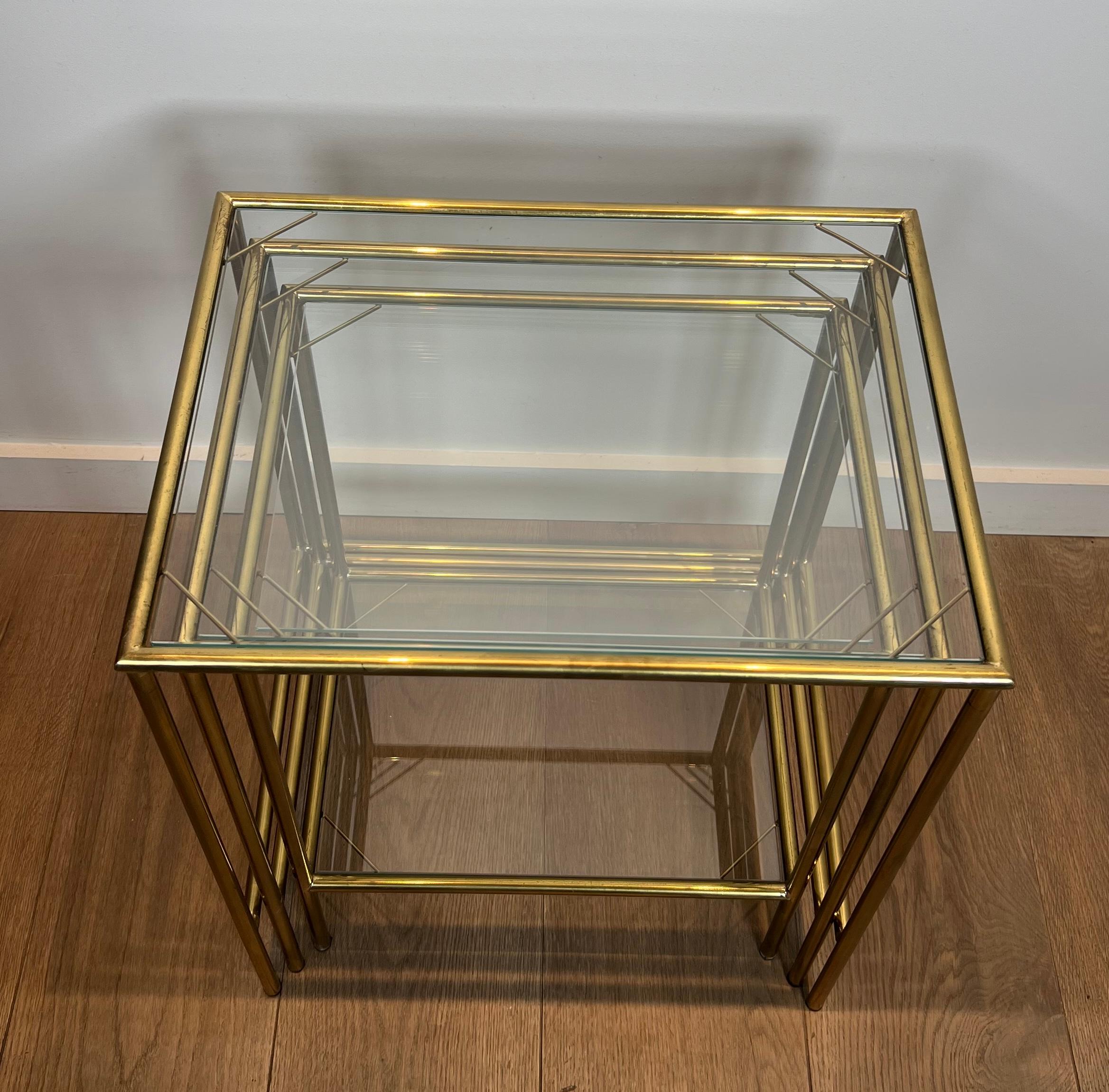 Neoclassical Style Brass Nesting Tables For Sale 12