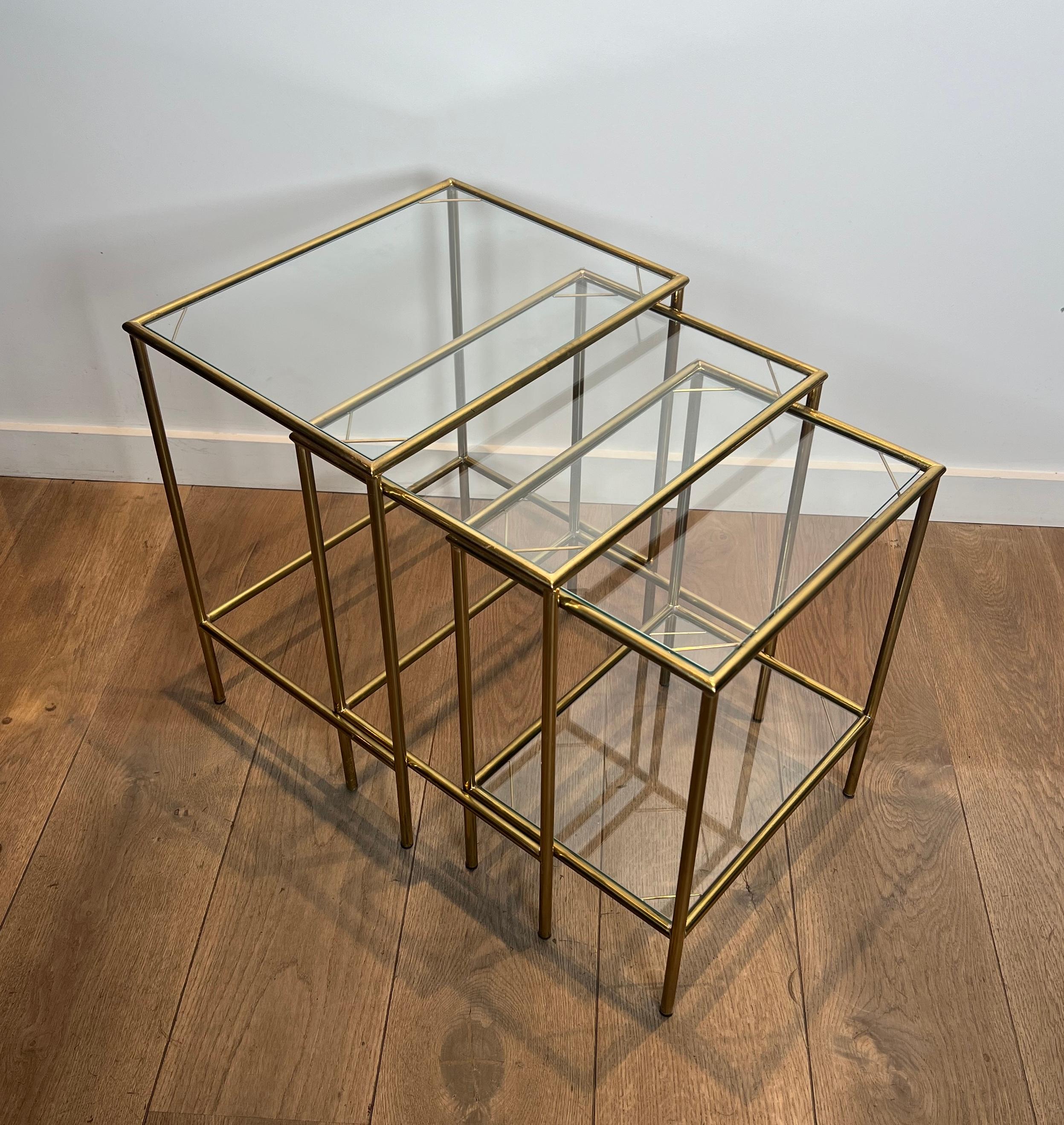 Neoclassical Style Brass Nesting Tables For Sale 14