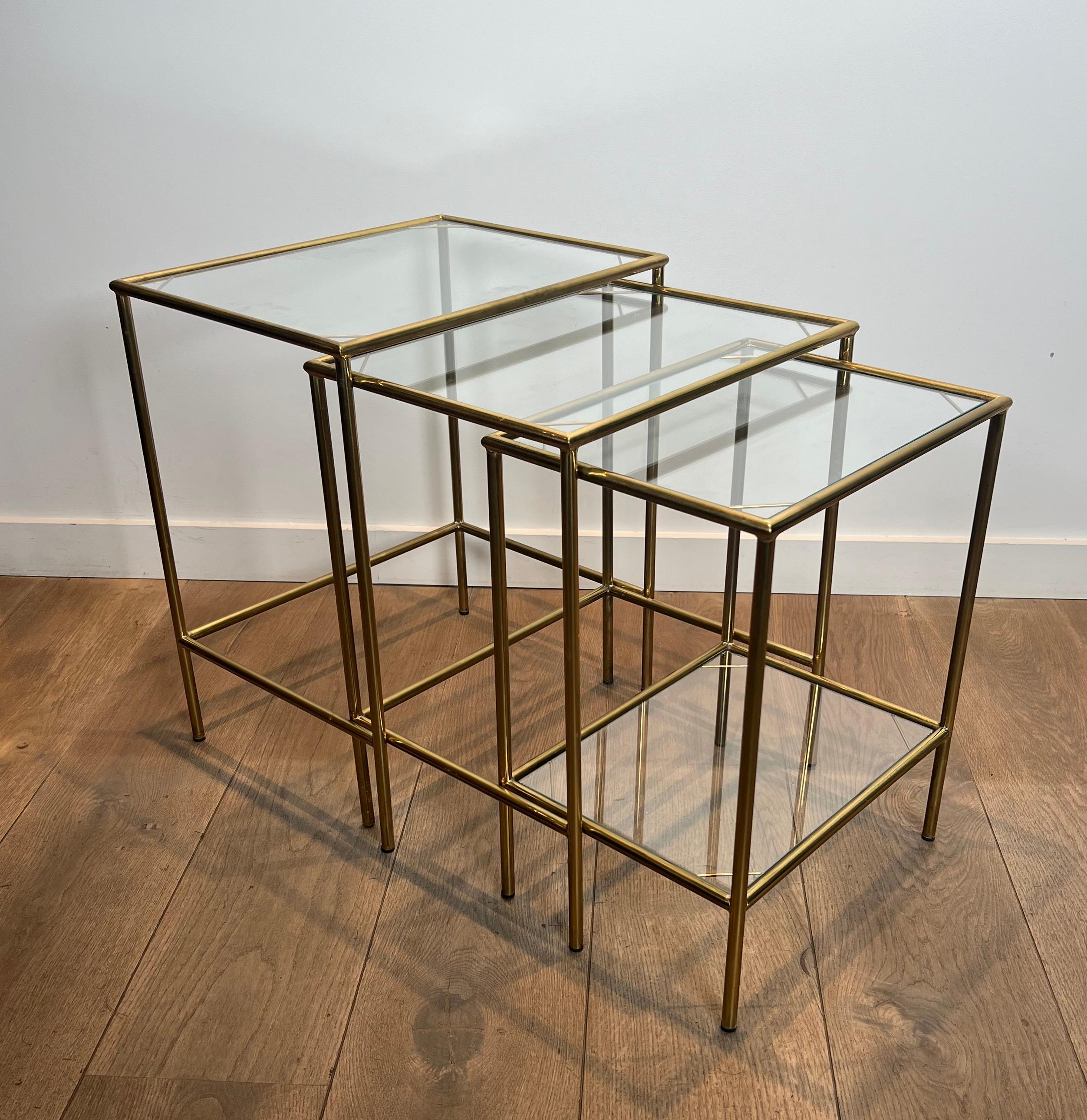 French Neoclassical Style Brass Nesting Tables For Sale