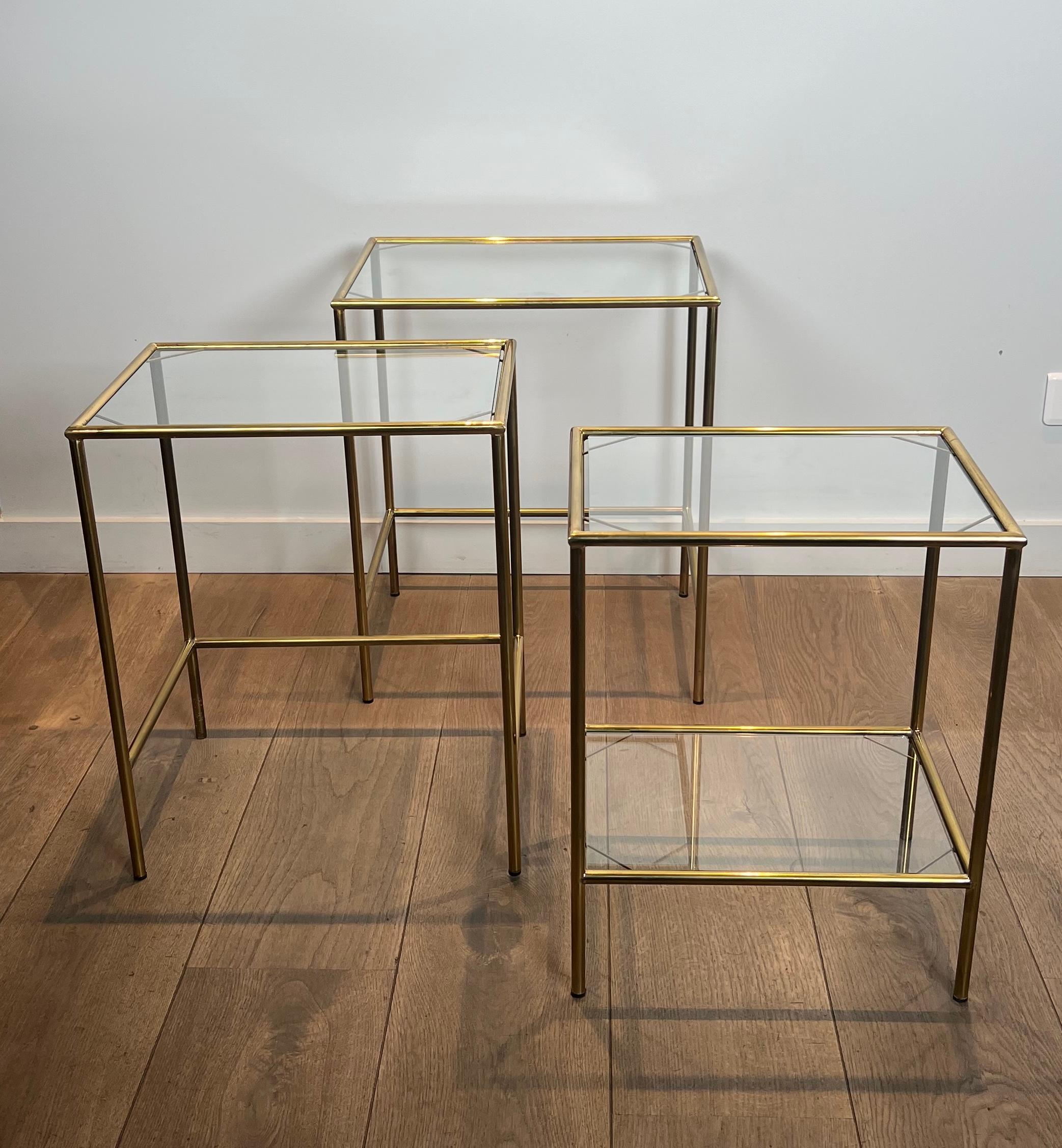 Mid-20th Century Neoclassical Style Brass Nesting Tables For Sale
