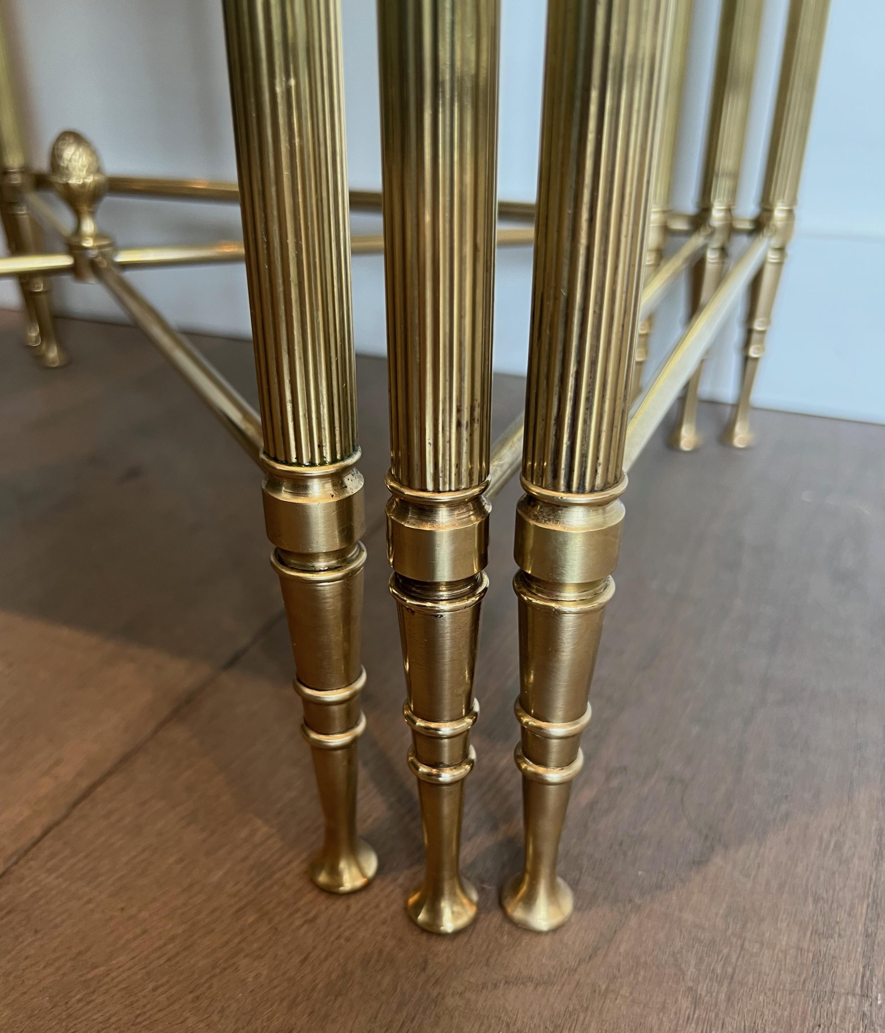 Neoclassical Style Brass Nesting Tables. French work by Maison Jansen For Sale 6