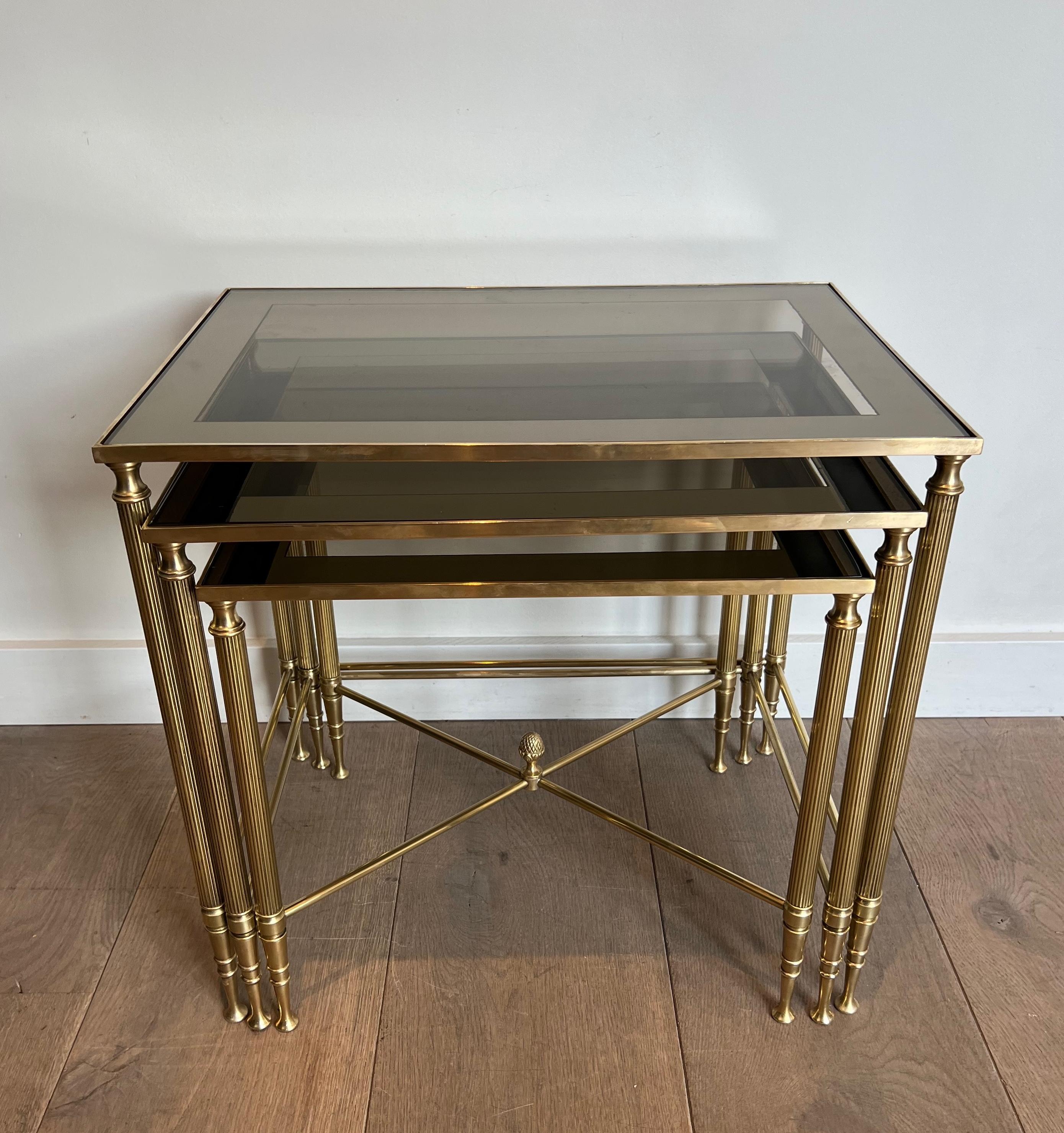 Neoclassical Style Brass Nesting Tables. French work by Maison Jansen For Sale 7