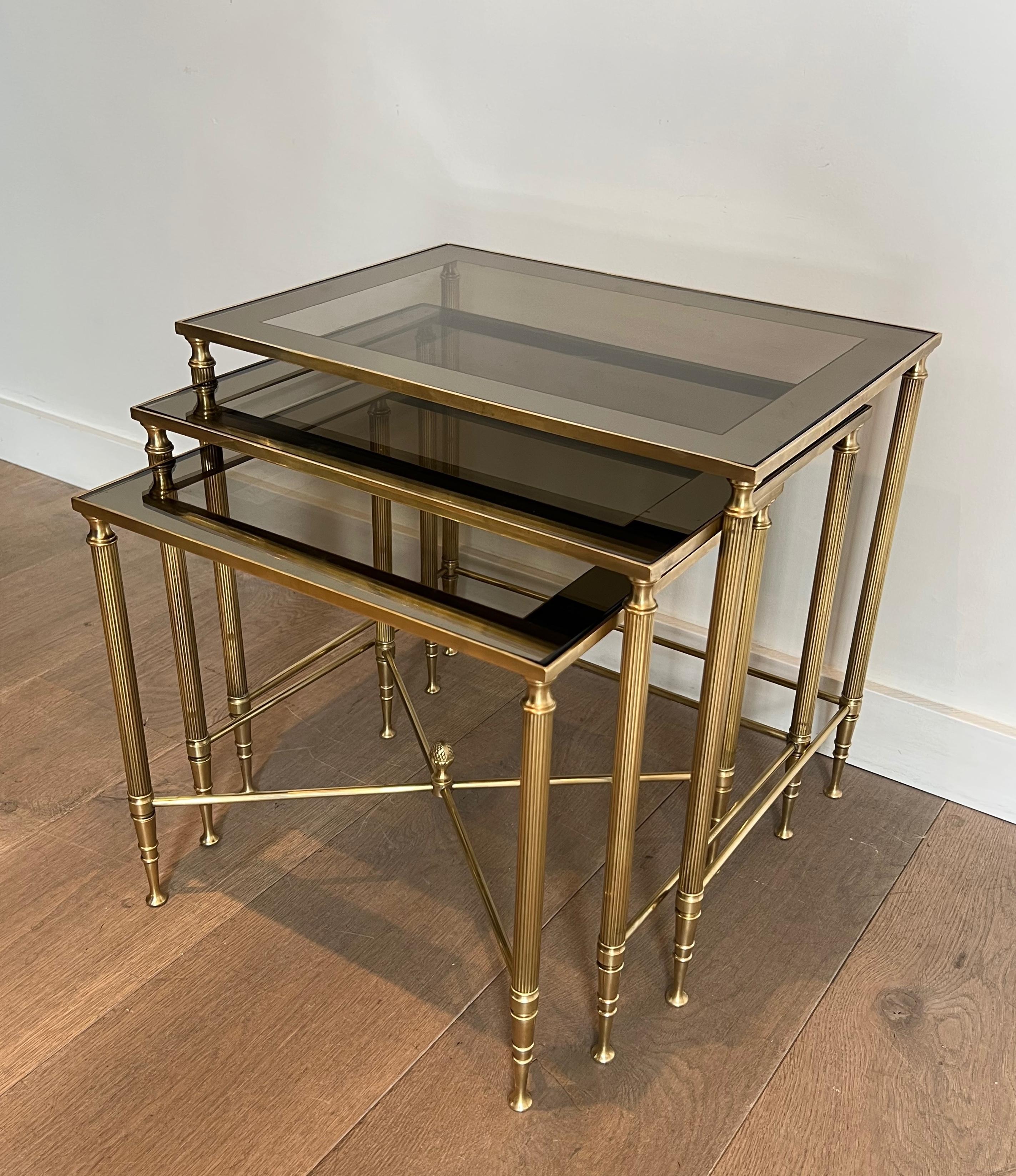 Neoclassical Style Brass Nesting Tables. French work by Maison Jansen For Sale 8