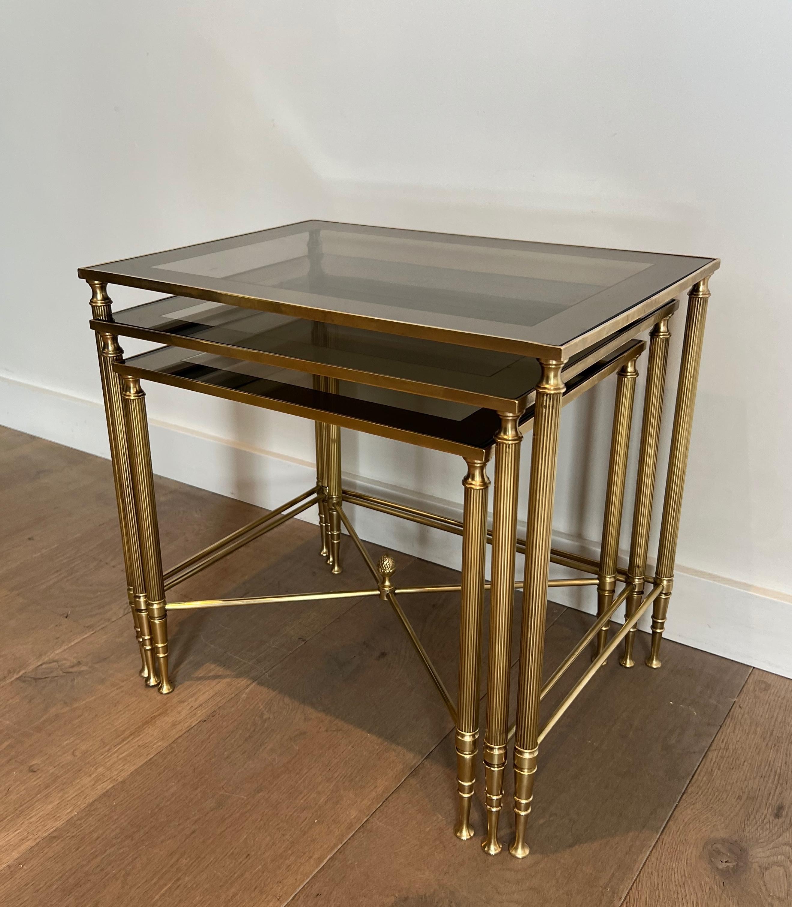 Neoclassical Style Brass Nesting Tables. French work by Maison Jansen For Sale 9