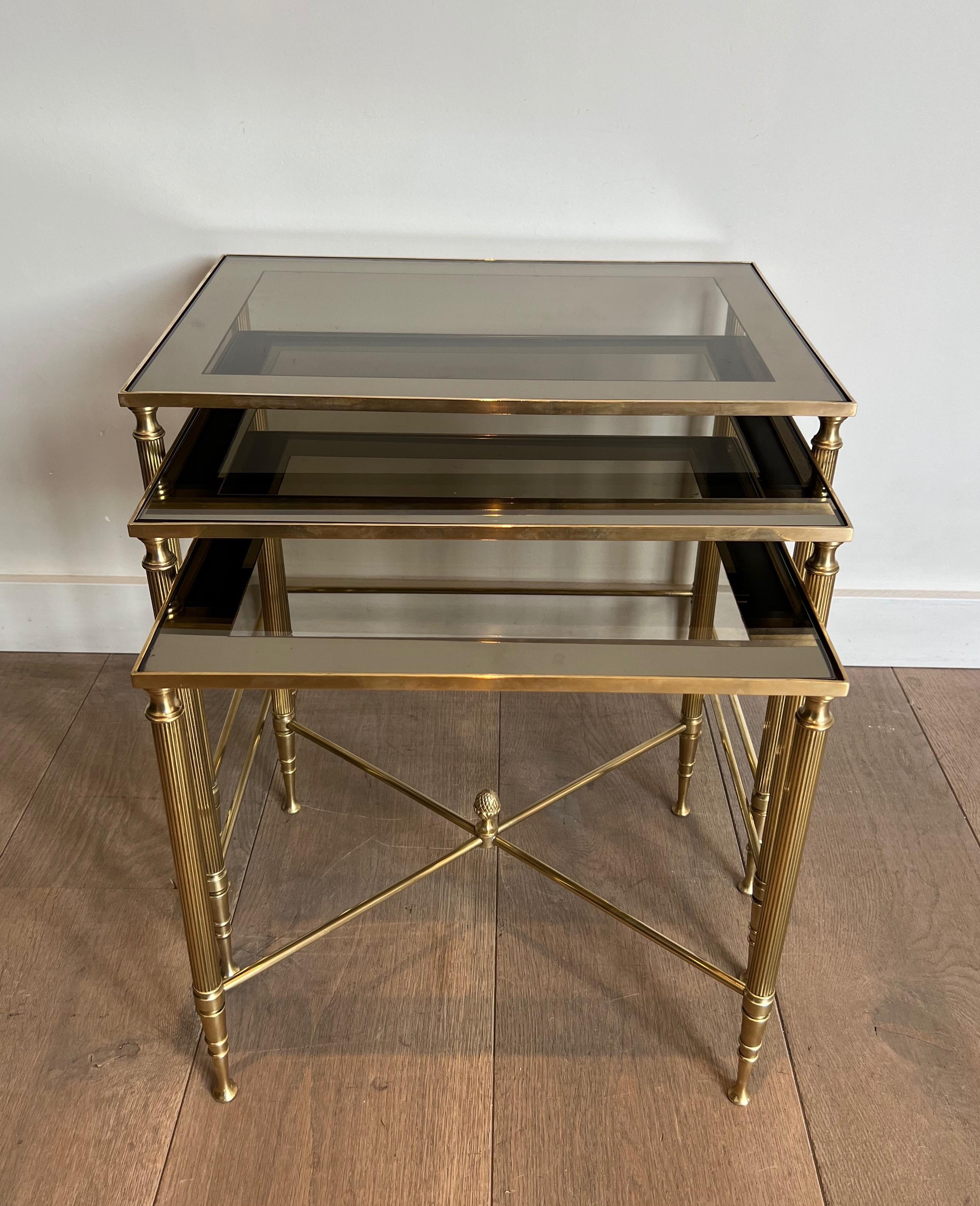 Neoclassical Style Brass Nesting Tables. French work by Maison Jansen For Sale 10