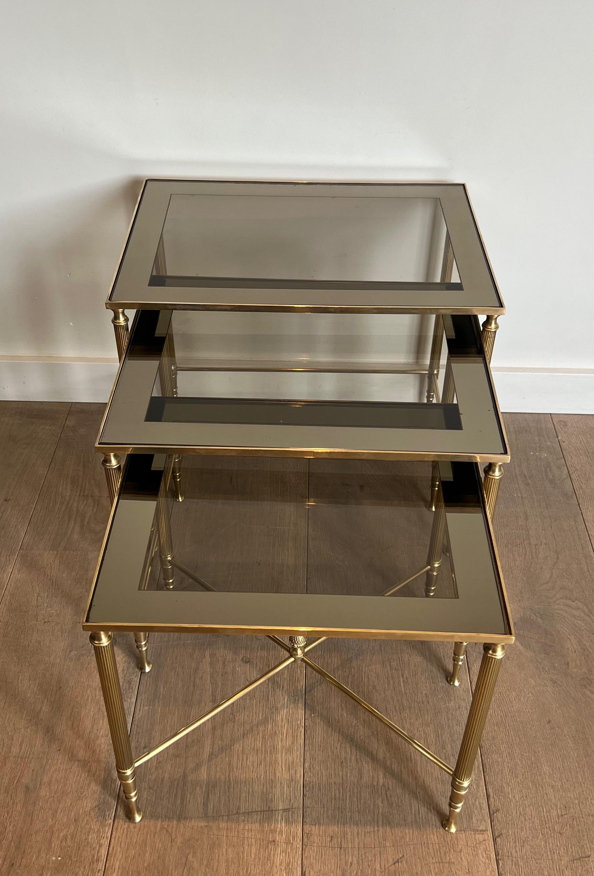 Neoclassical Style Brass Nesting Tables. French work by Maison Jansen For Sale 11