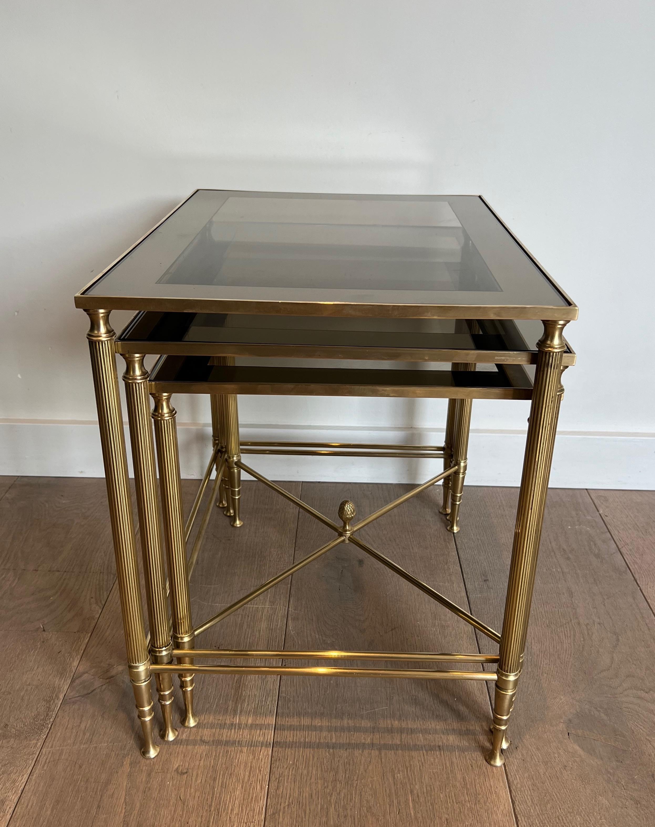 Neoclassical Style Brass Nesting Tables. French work by Maison Jansen For Sale 12