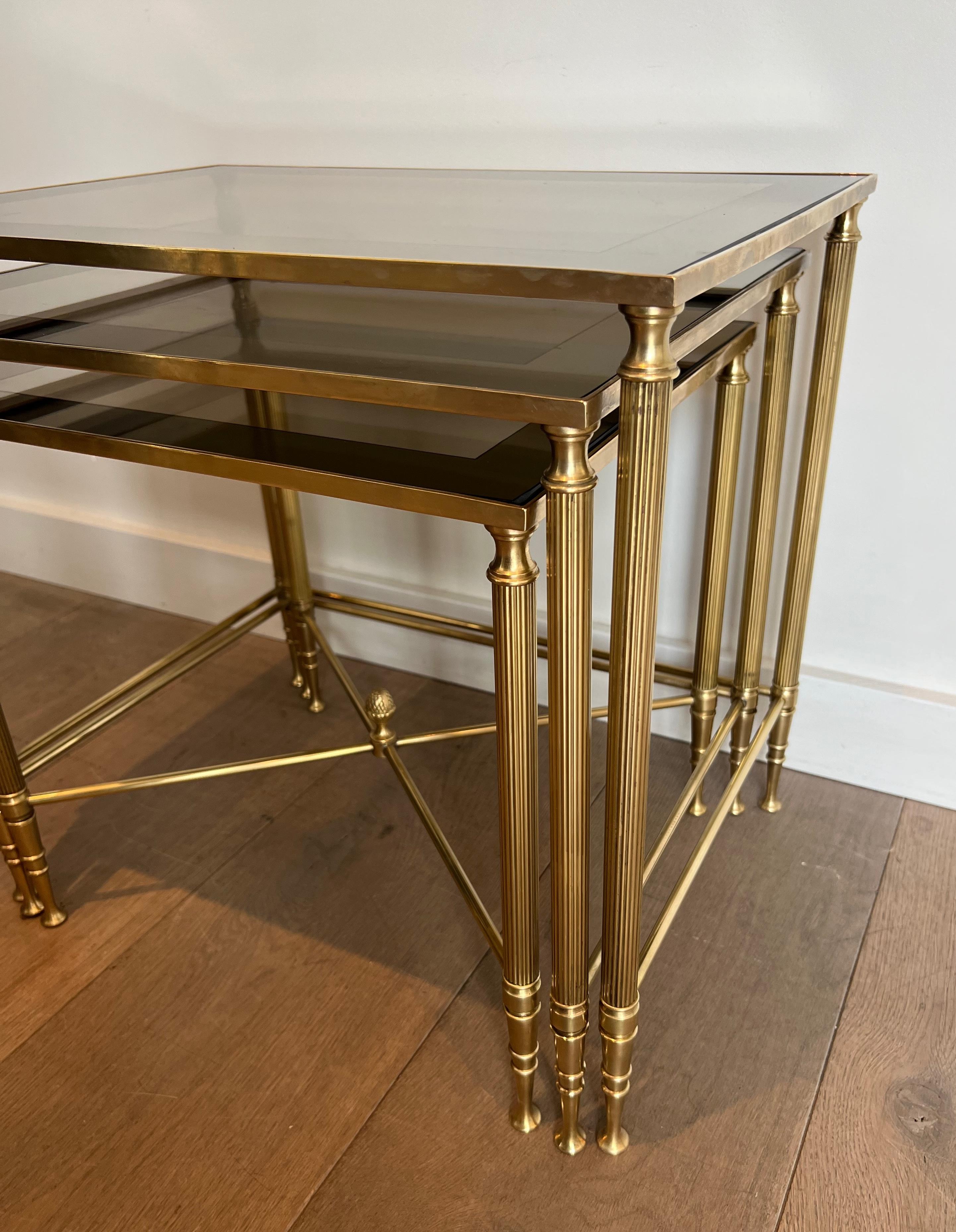 Neoclassical Style Brass Nesting Tables. French work by Maison Jansen For Sale 13