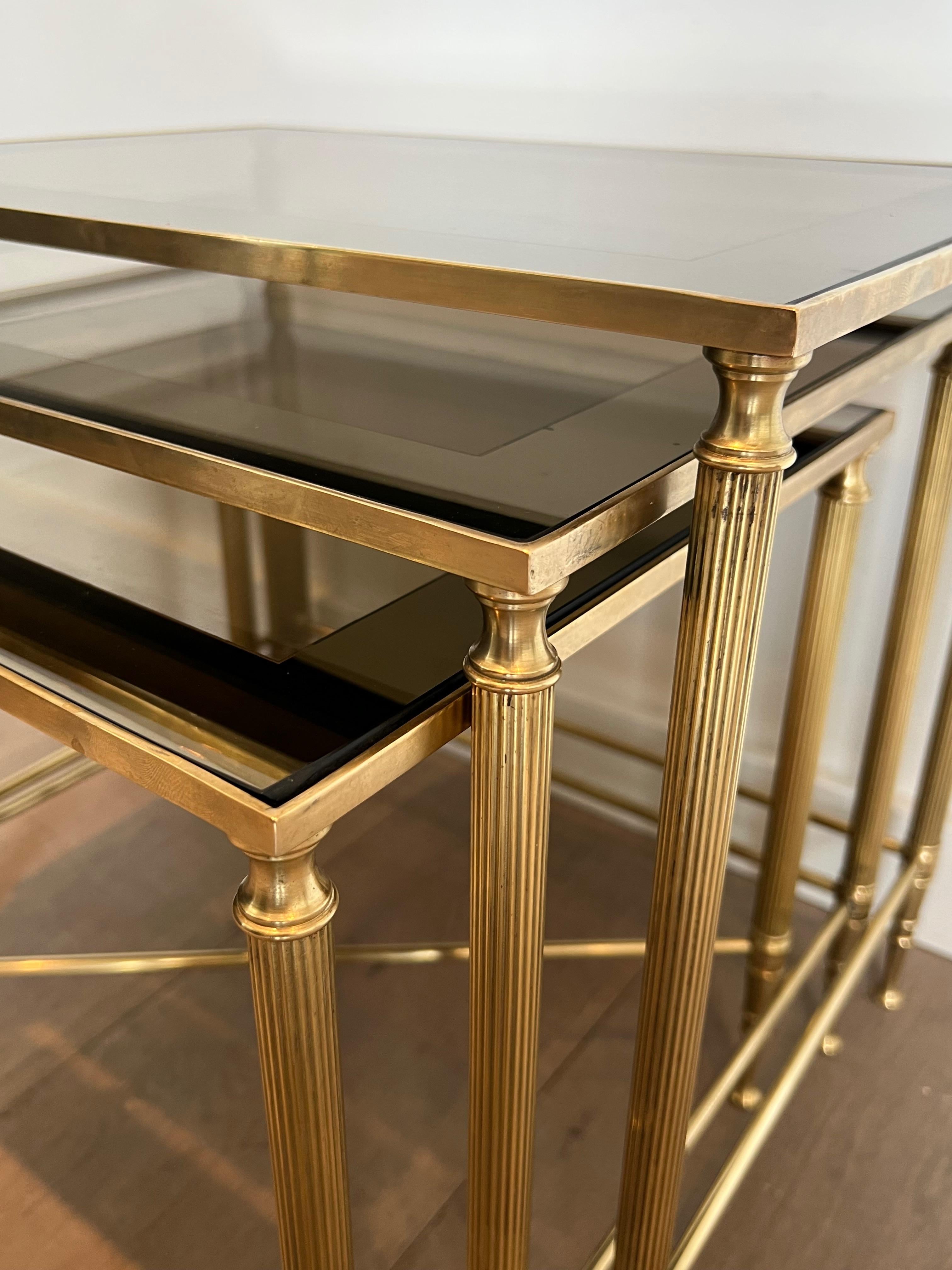 Neoclassical Style Brass Nesting Tables. French work by Maison Jansen For Sale 14