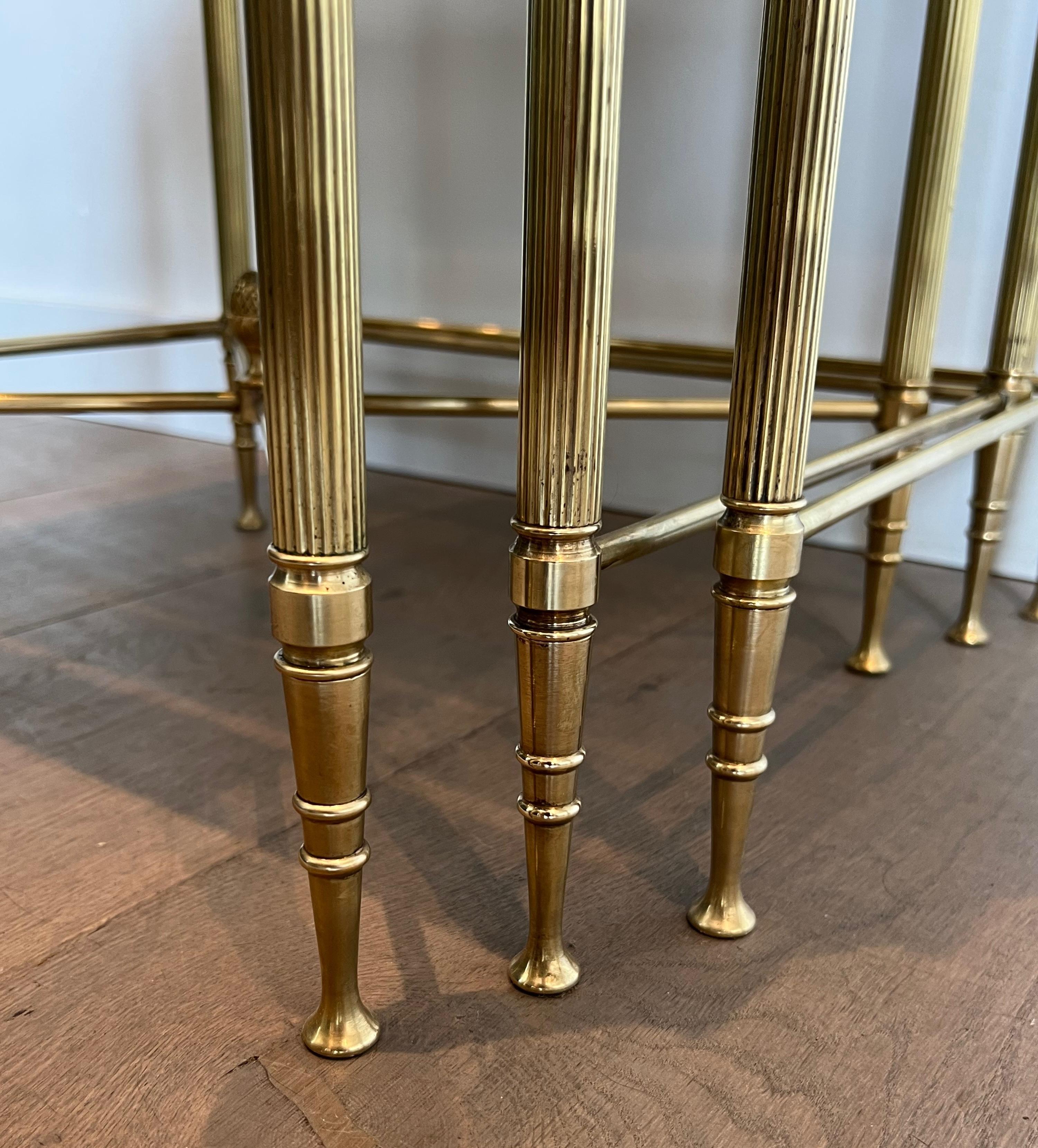 Neoclassical Style Brass Nesting Tables. French work by Maison Jansen For Sale 15