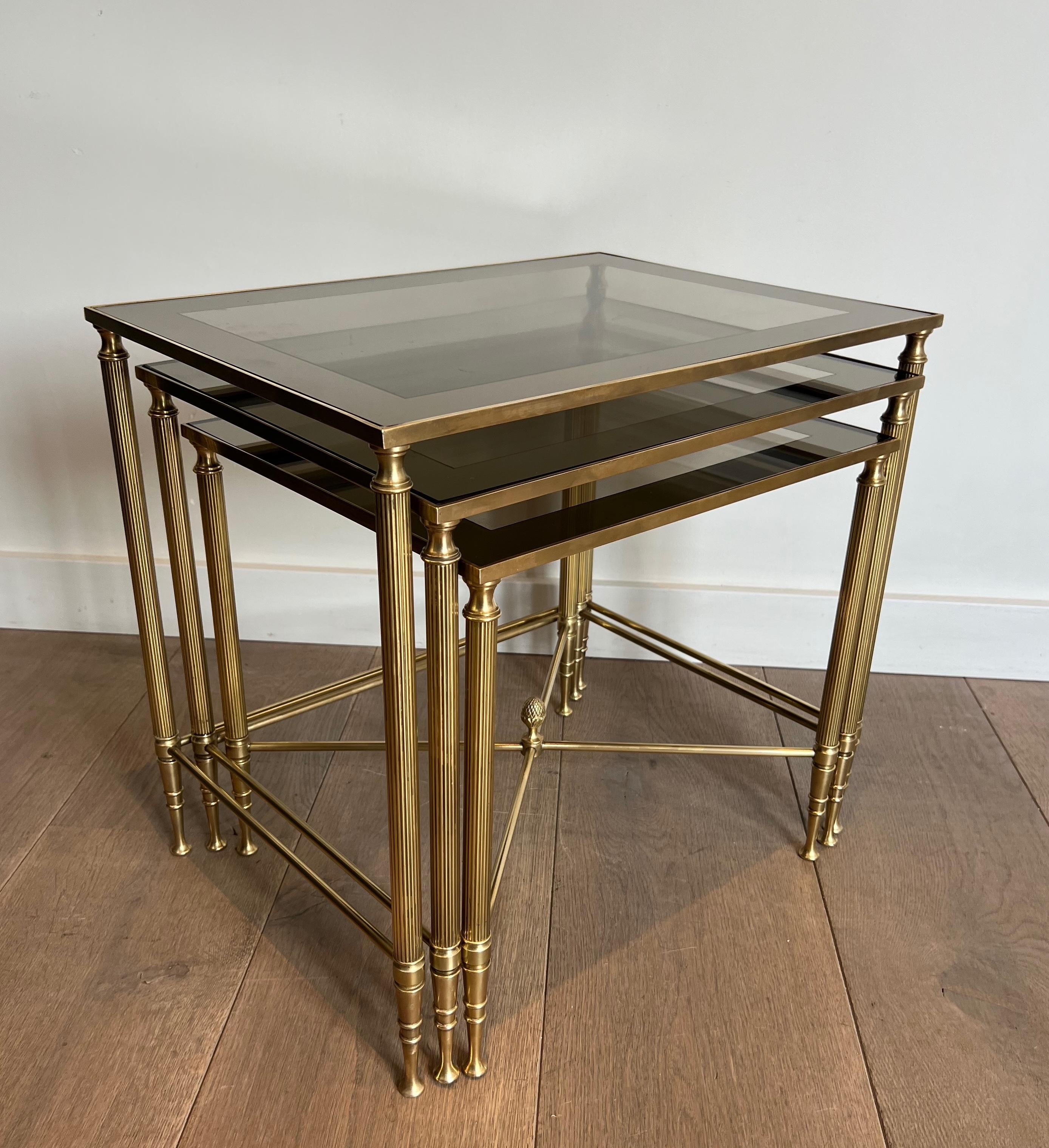 Mid-20th Century Neoclassical Style Brass Nesting Tables. French work by Maison Jansen For Sale
