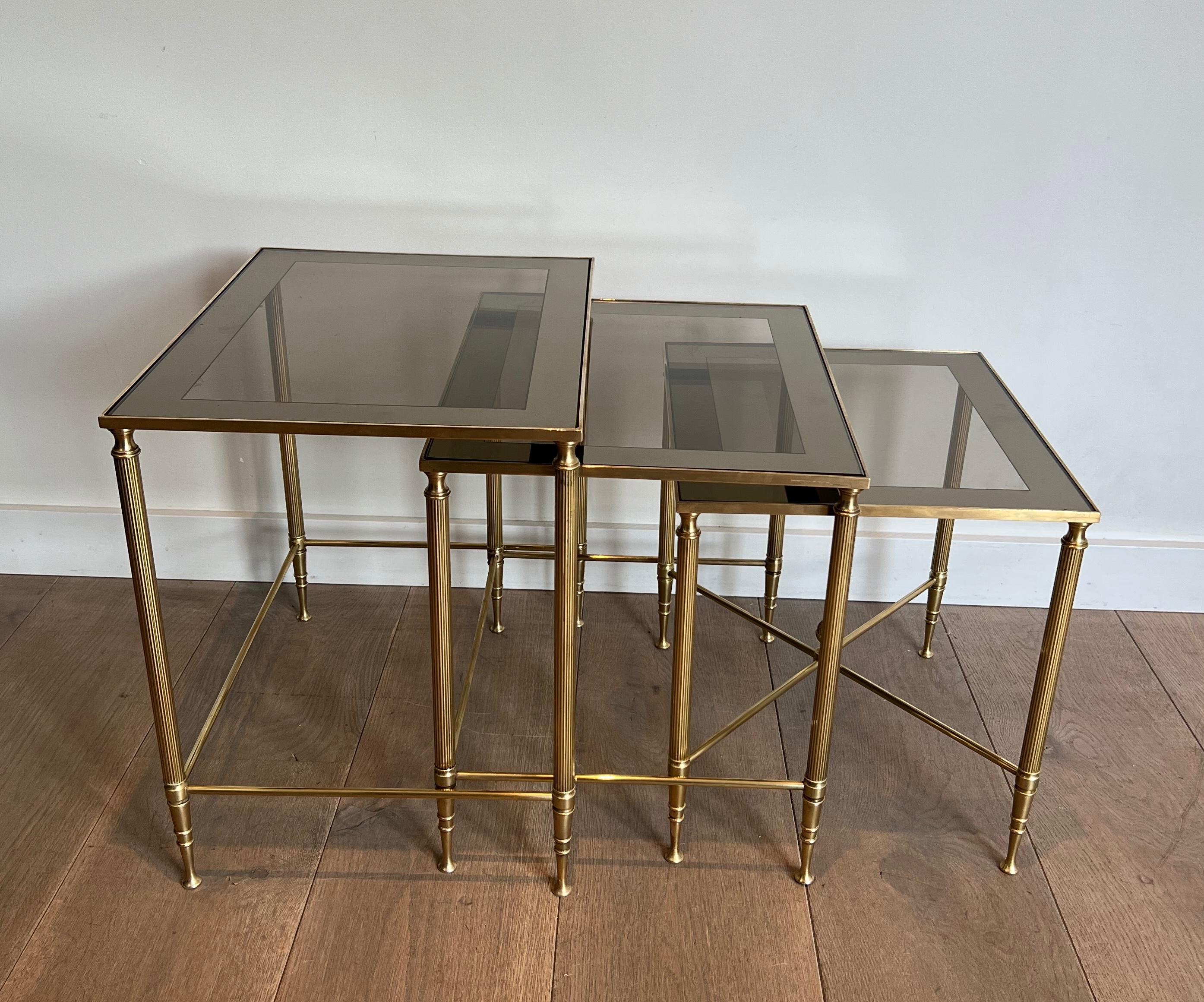 Neoclassical Style Brass Nesting Tables. French work by Maison Jansen For Sale 1