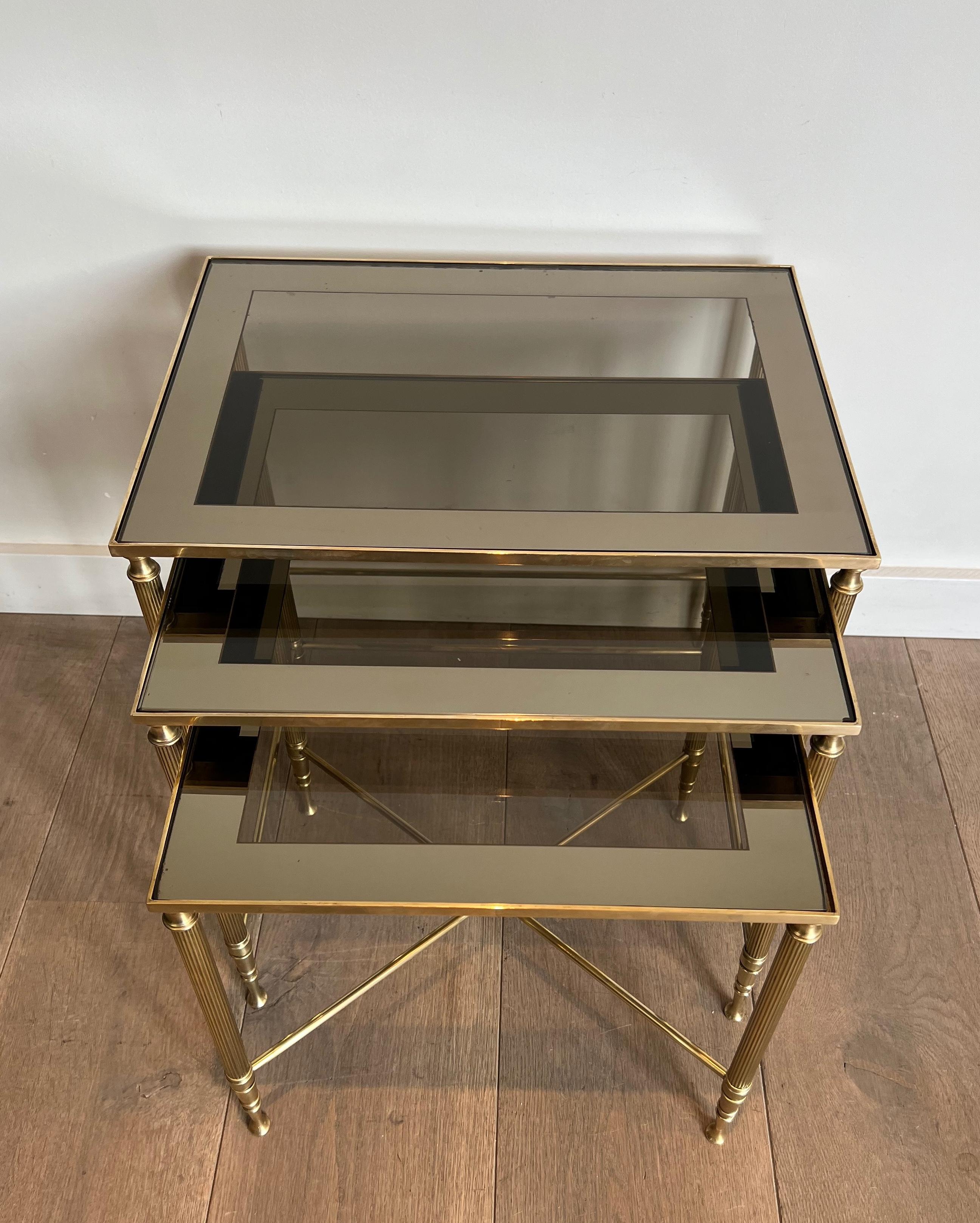 Neoclassical Style Brass Nesting Tables. French work by Maison Jansen For Sale 2