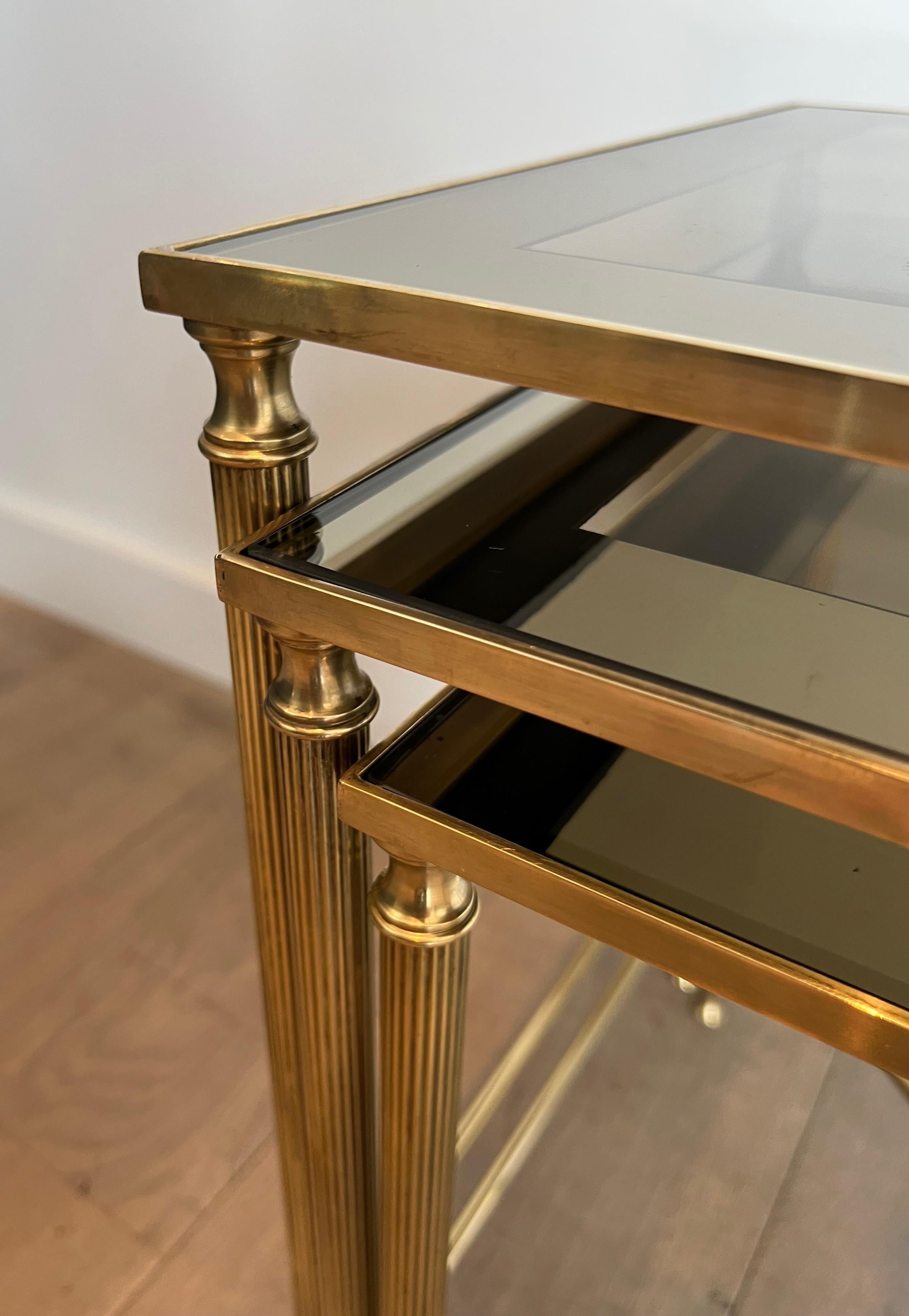 Neoclassical Style Brass Nesting Tables. French work by Maison Jansen For Sale 3