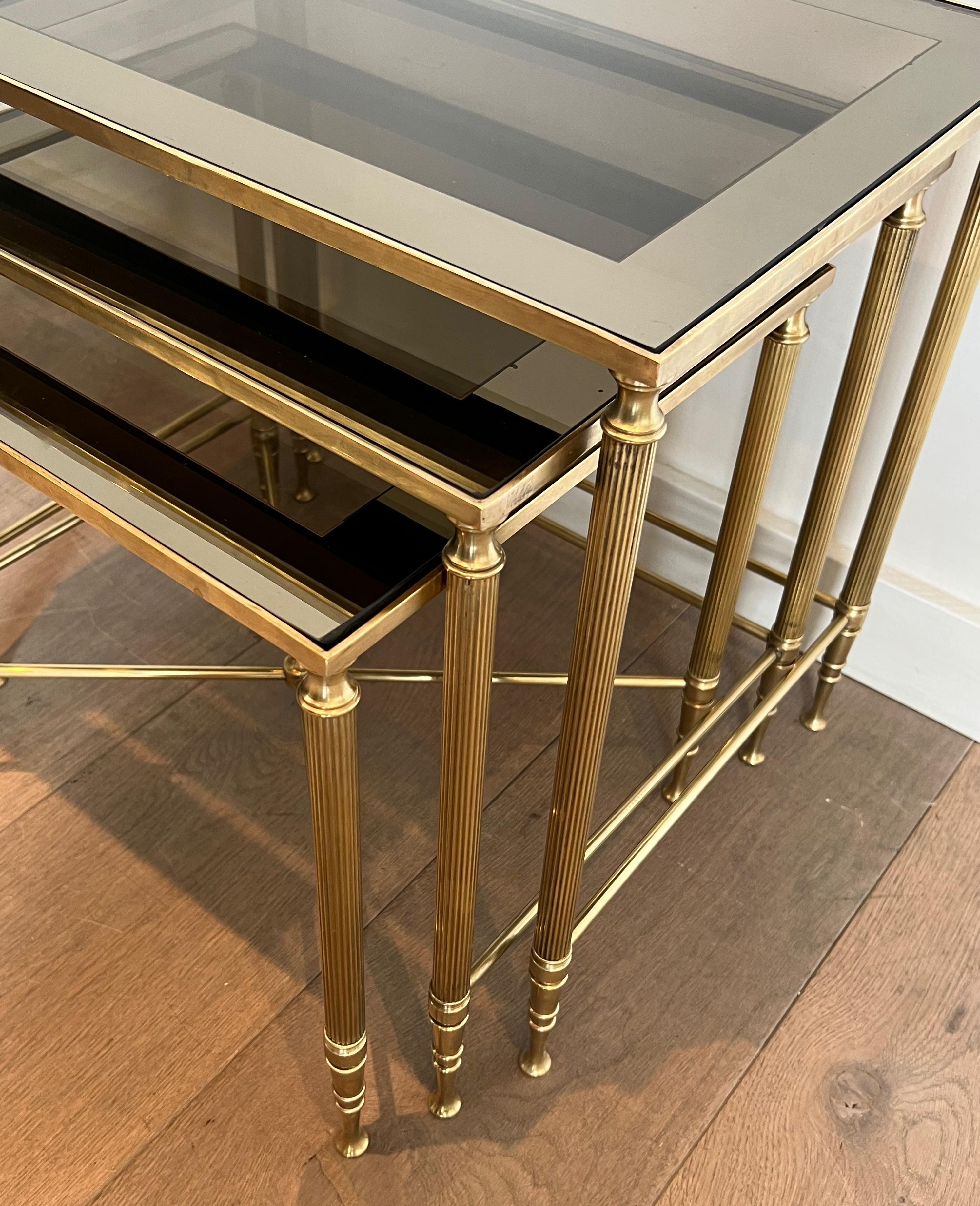 Neoclassical Style Brass Nesting Tables. French work by Maison Jansen For Sale 5