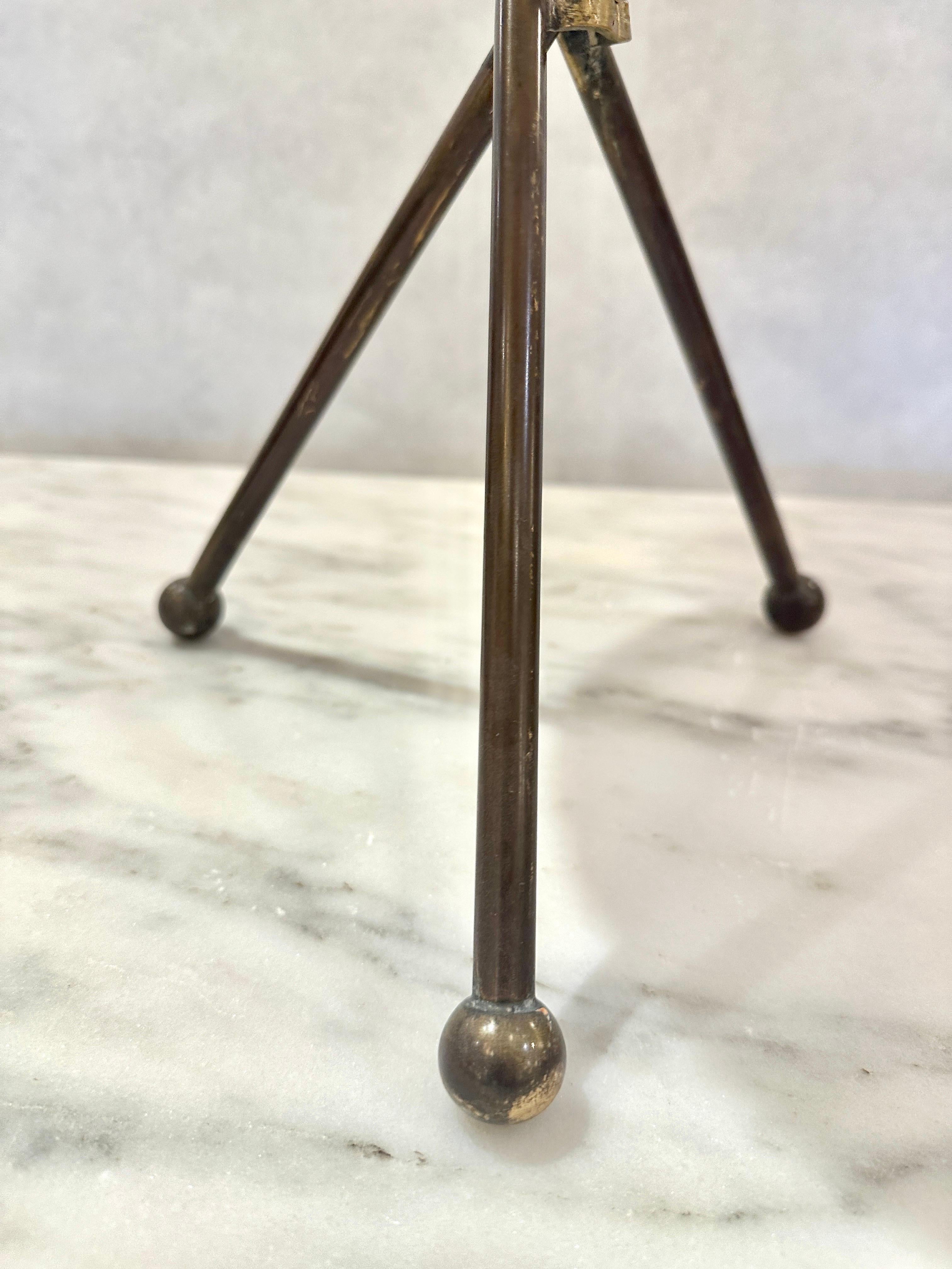 Neoclassical Style Brass & Nickeled Metal Guéridon / Collapsing Side Table For Sale 5