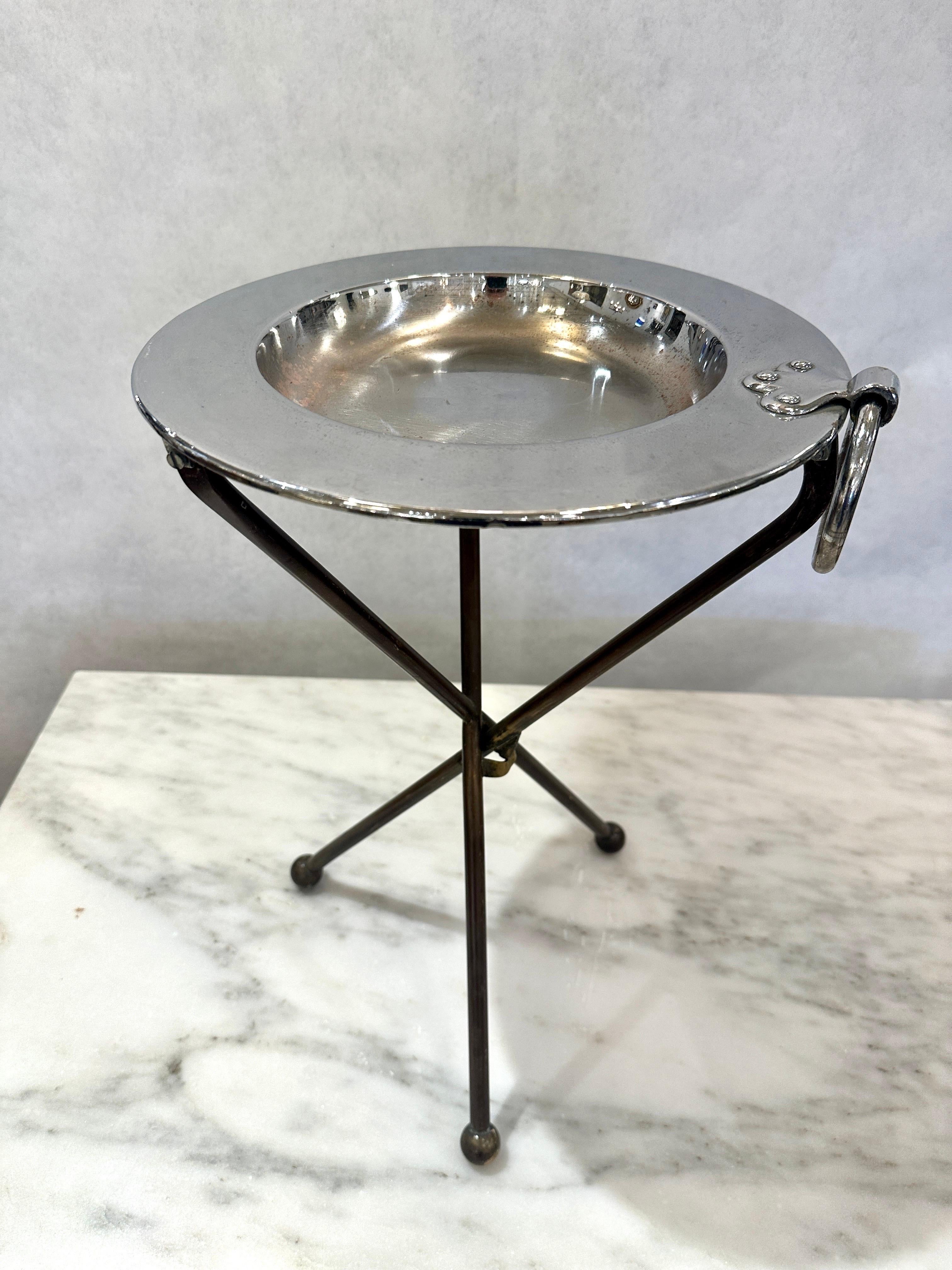 Mid-20th Century Neoclassical Style Brass & Nickeled Metal Guéridon / Collapsing Side Table For Sale