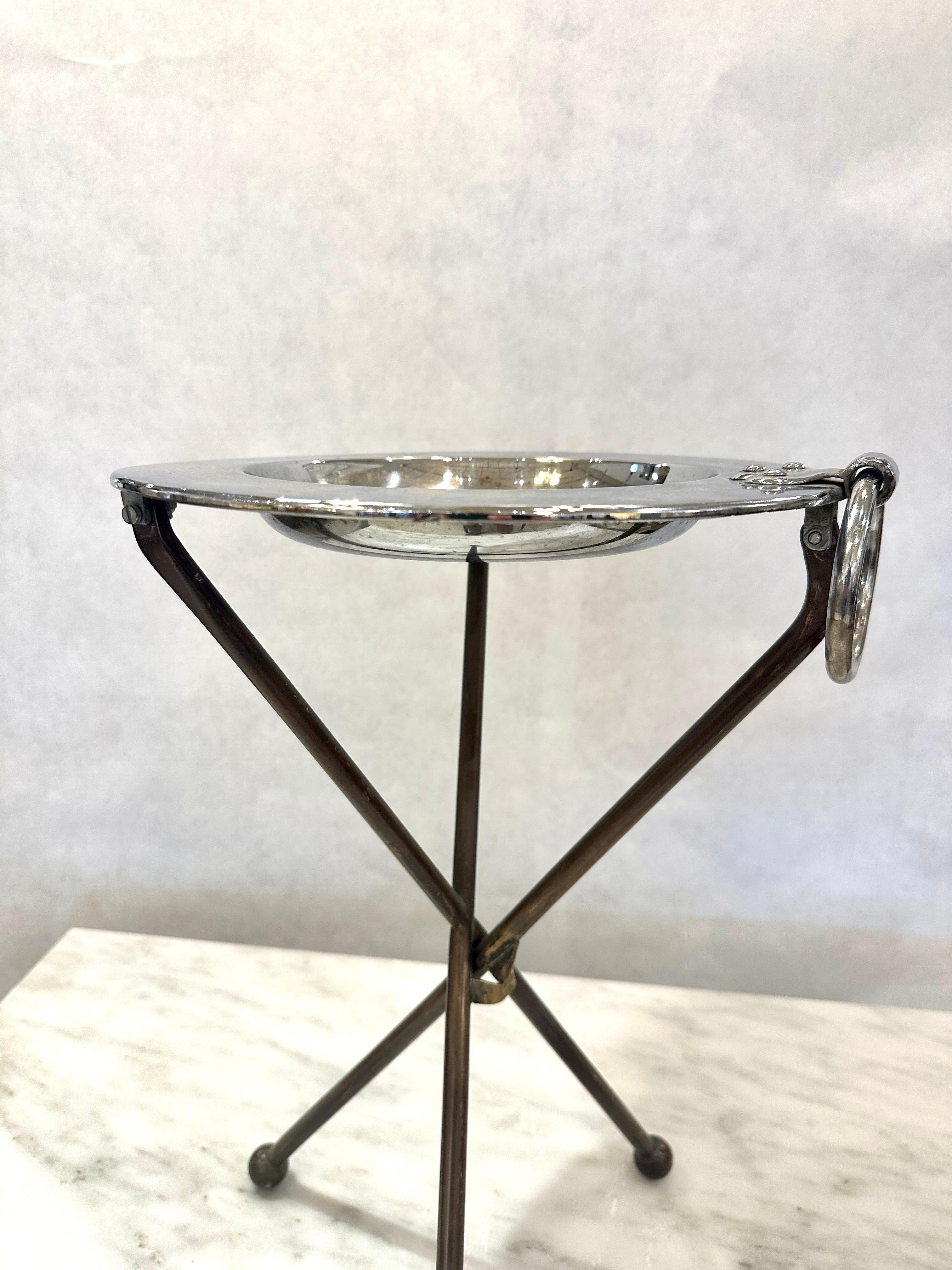 Neoclassical Style Brass & Nickeled Metal Guéridon / Collapsing Side Table For Sale 1