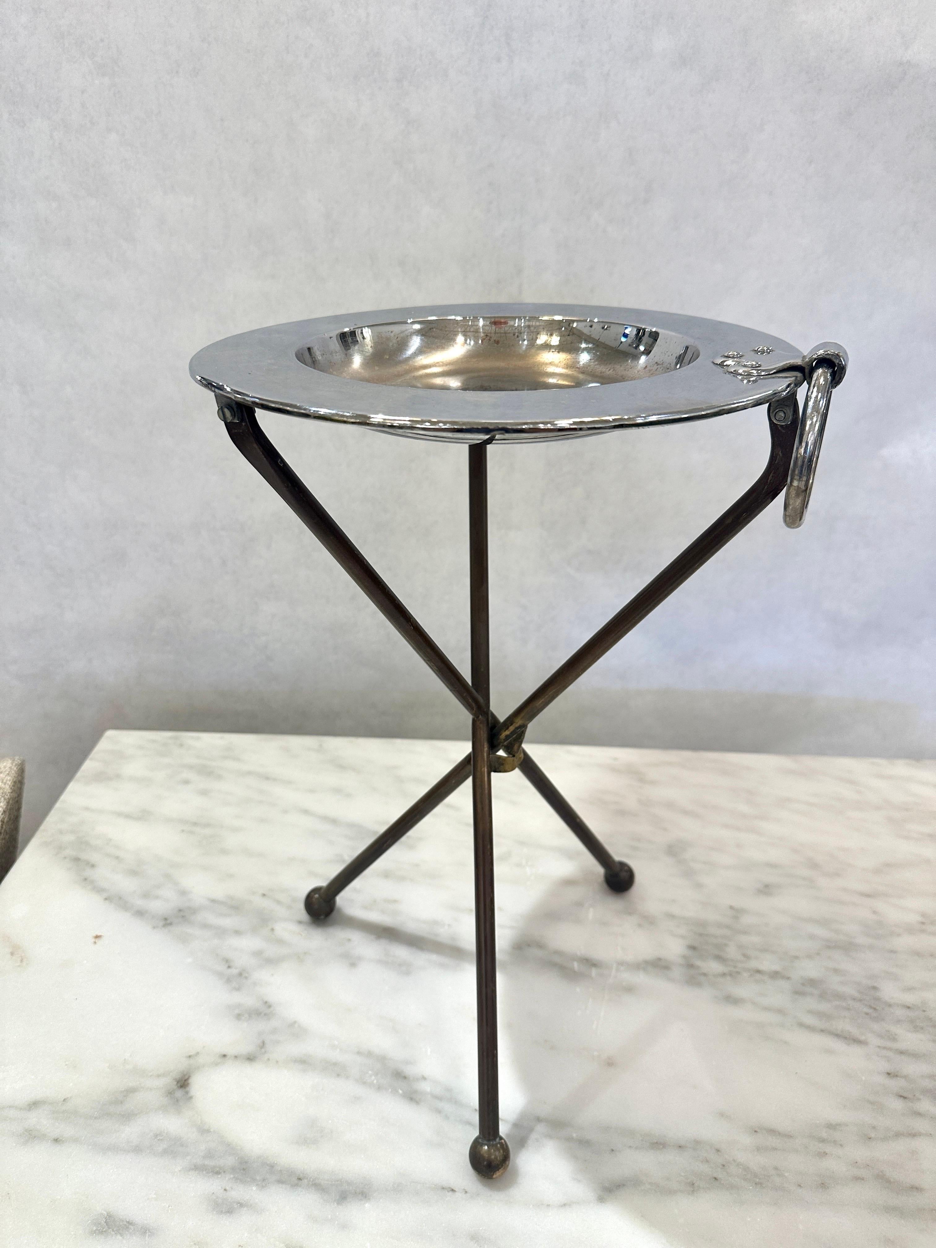 Neoclassical Style Brass & Nickeled Metal Guéridon / Collapsing Side Table For Sale 1