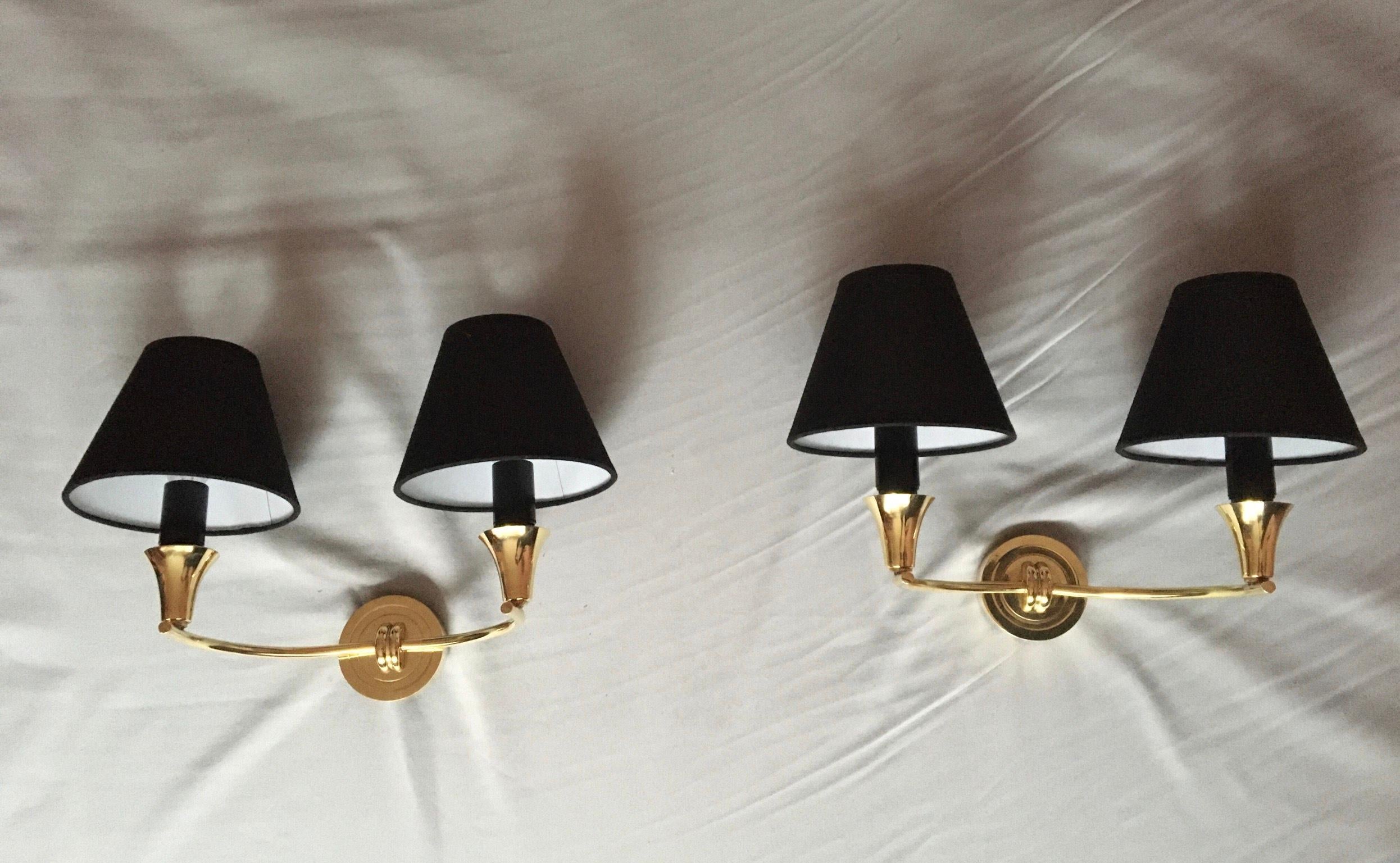 Neoclassical Style Brass Pair of Sconces, France, 1950 In Good Condition For Sale In Paris, FR