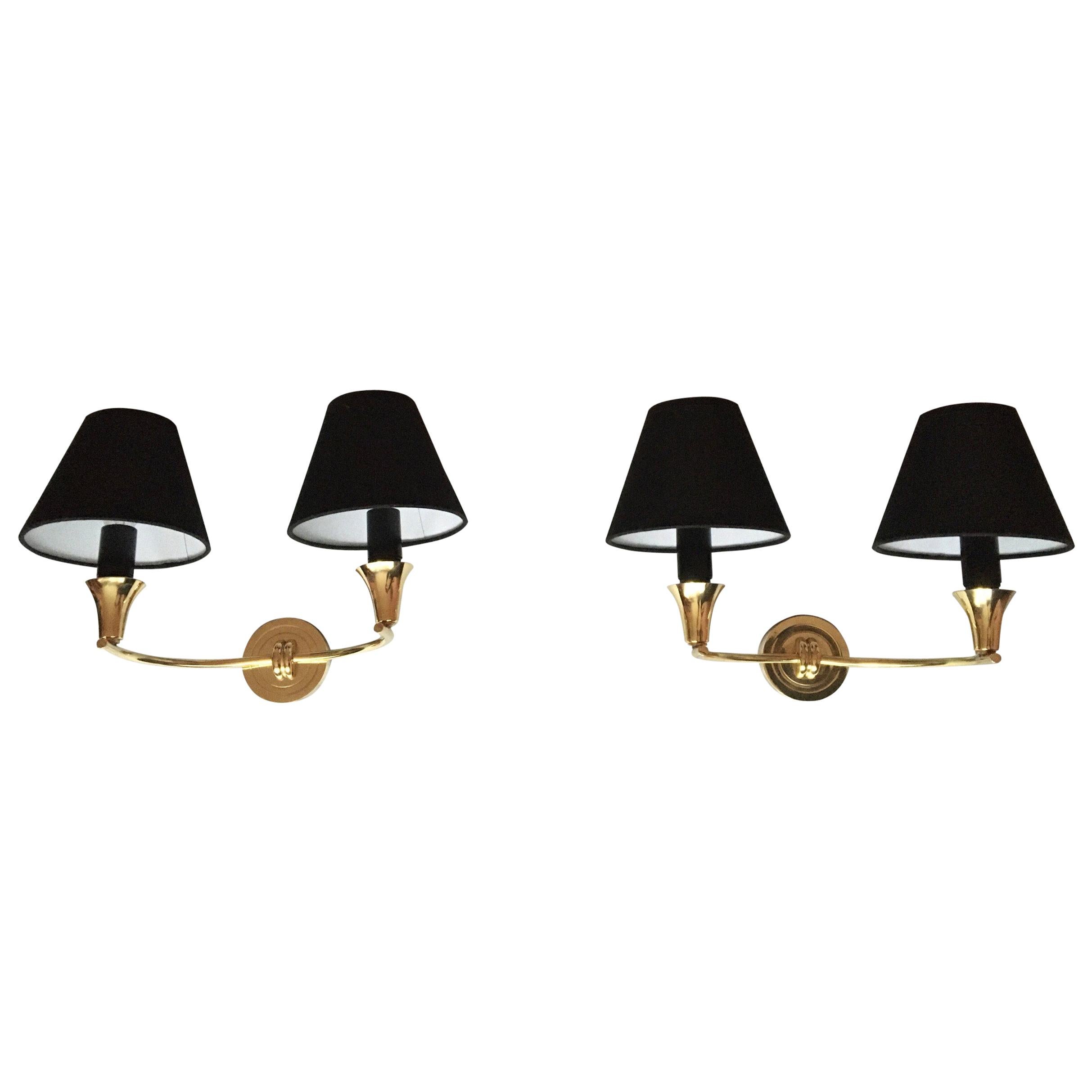 Neoclassical Style Brass Pair of Sconces, France, 1950