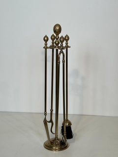 Neoclassical Style Brass Pineapple Fireplace Tools, circa 1970