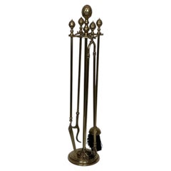 Neoclassical Style Brass Pineapple Fireplace Tools, circa 1970