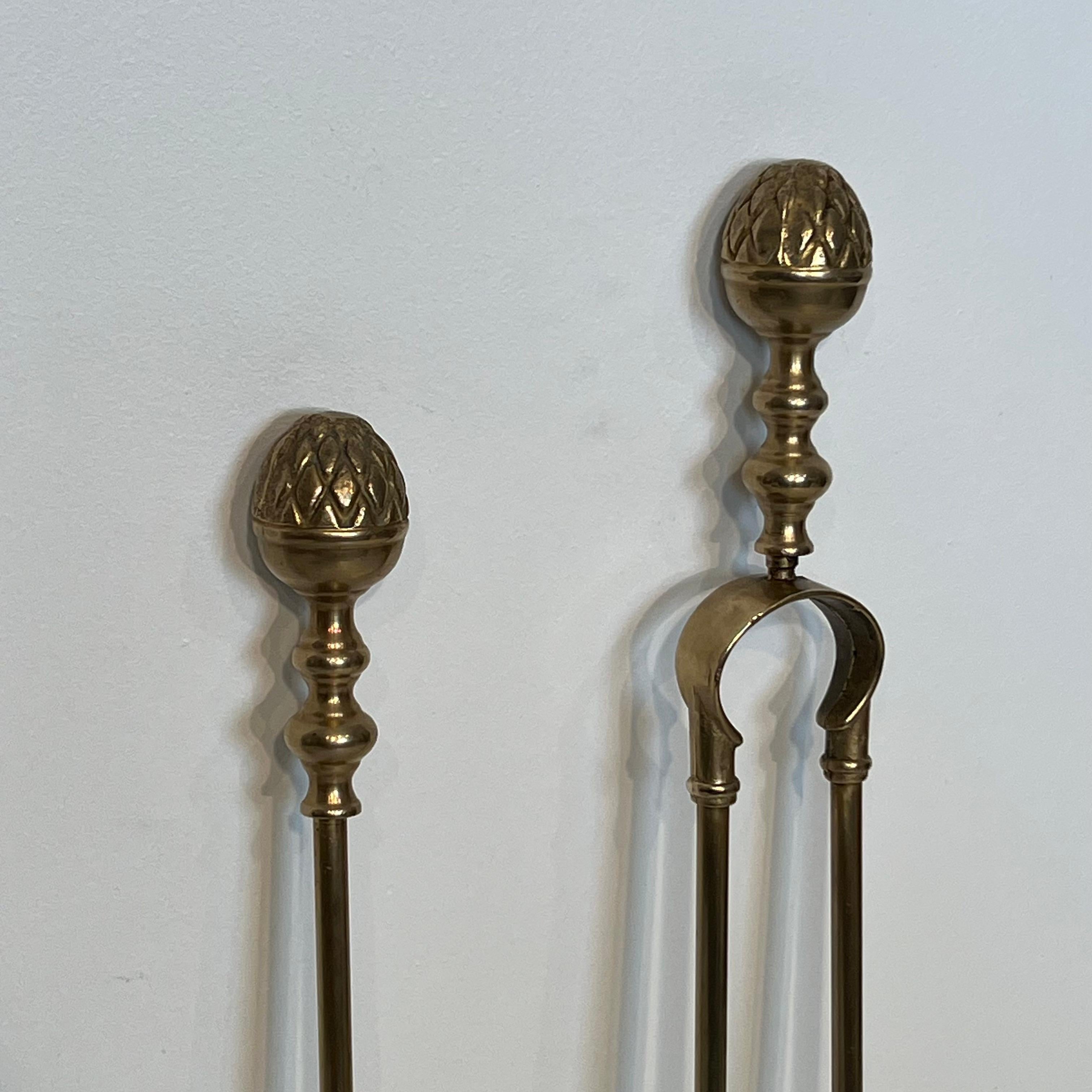 Neoclassical Style Brass Pineapple Fireplace Tools For Sale 2