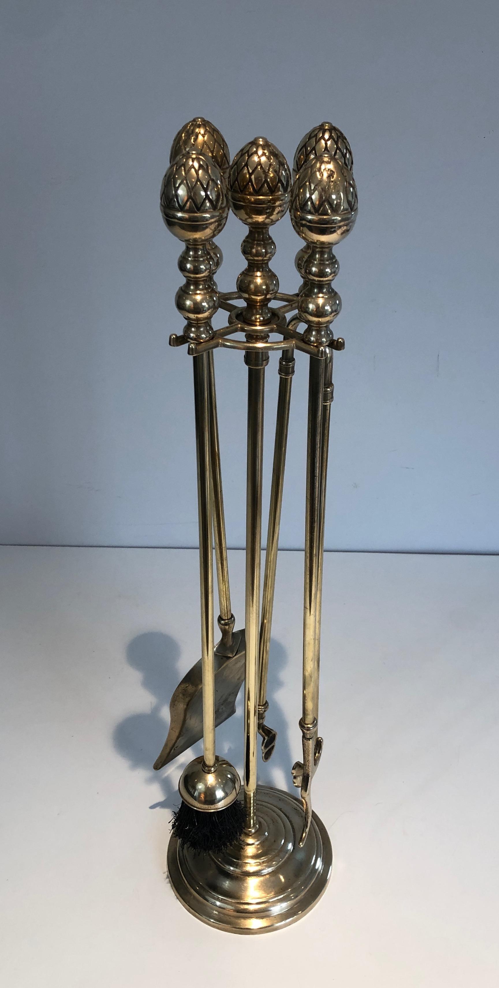 Attrezzi per caminetto ad ananas in ottone in stile neoclassico della Maison Baguès in vendita 4