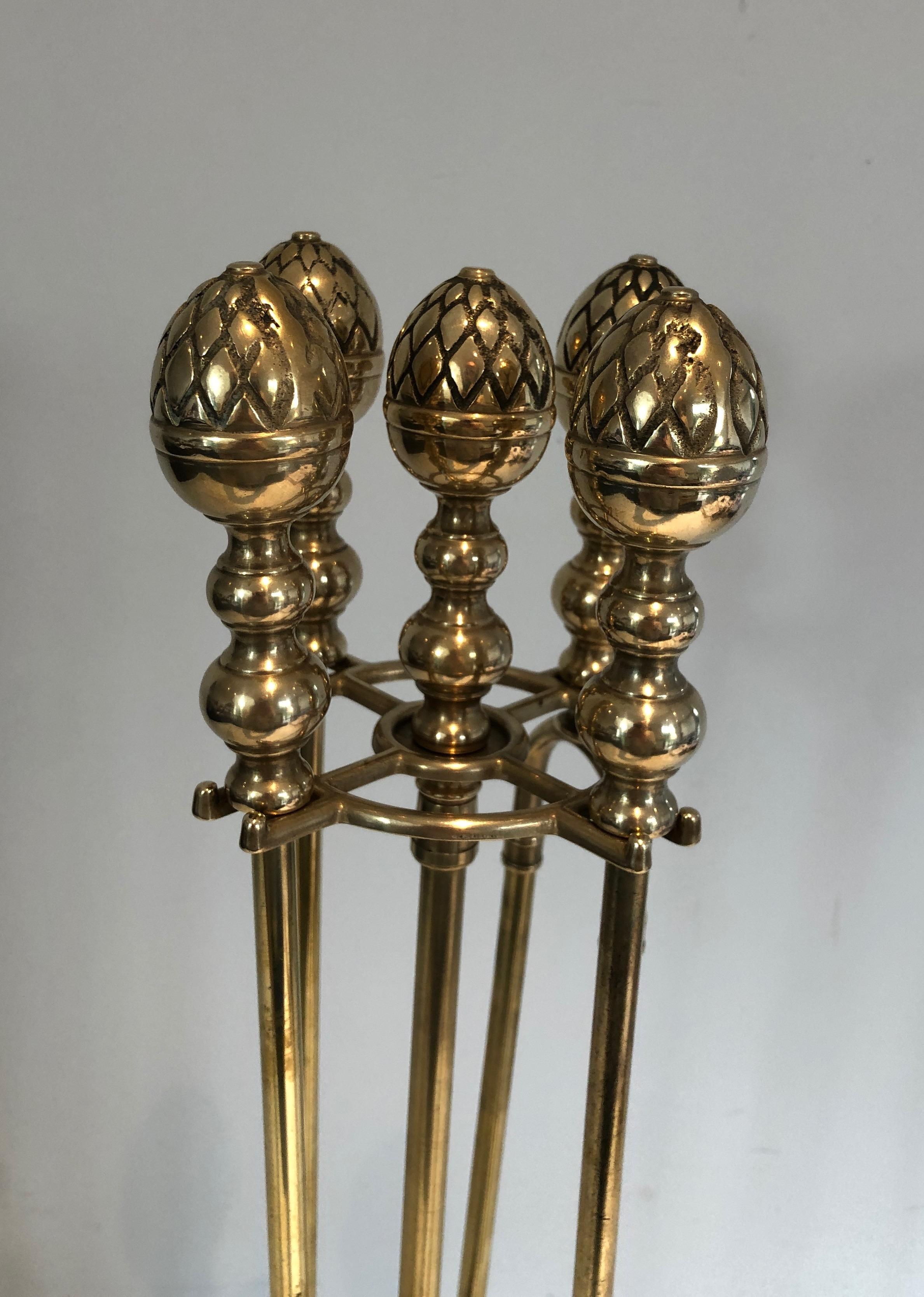 Attrezzi per caminetto ad ananas in ottone in stile neoclassico della Maison Baguès in vendita 6