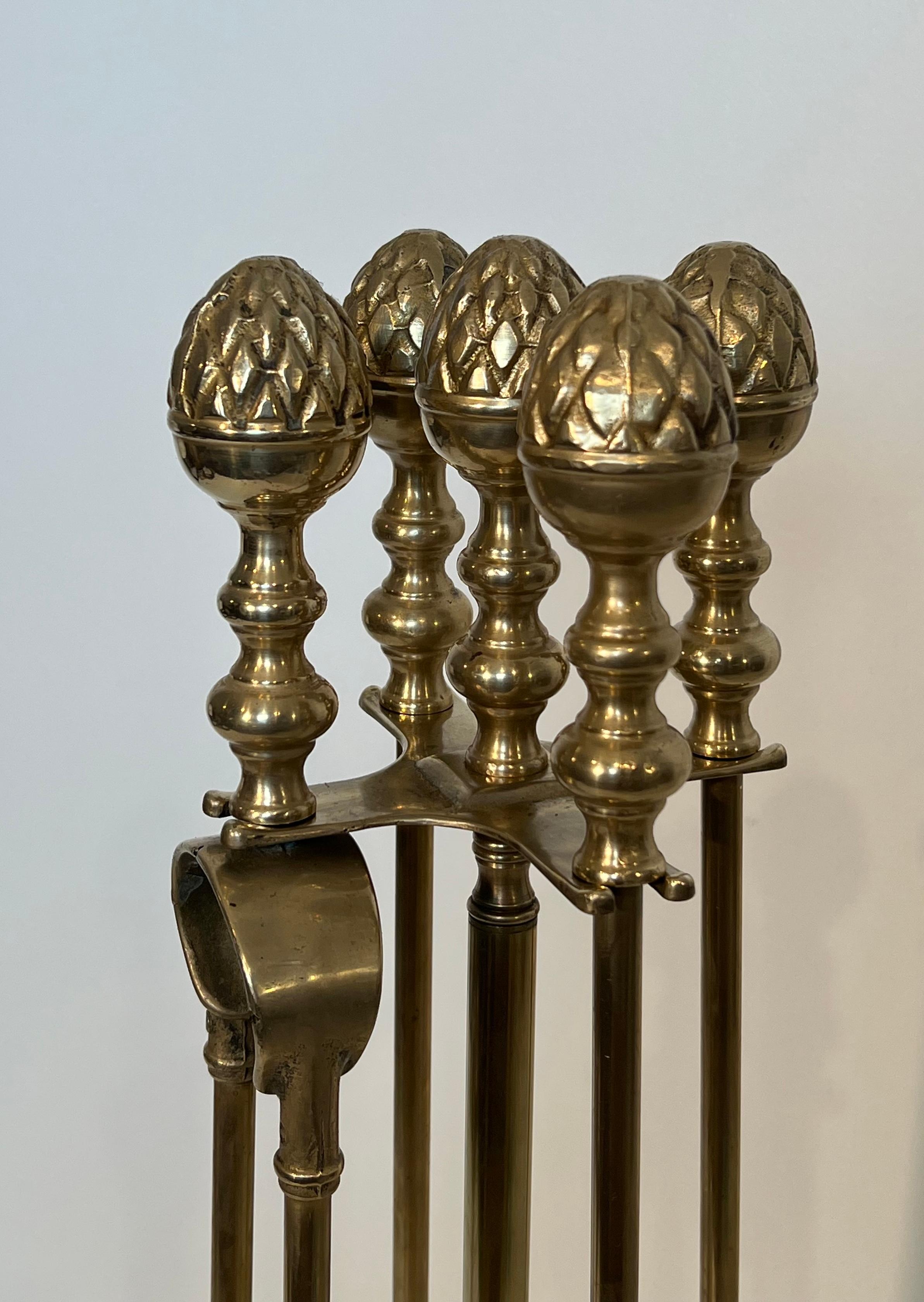 Strumenti per caminetto ad ananas in ottone in stile neoclassico, nello stile della Maison Baguès in vendita 6
