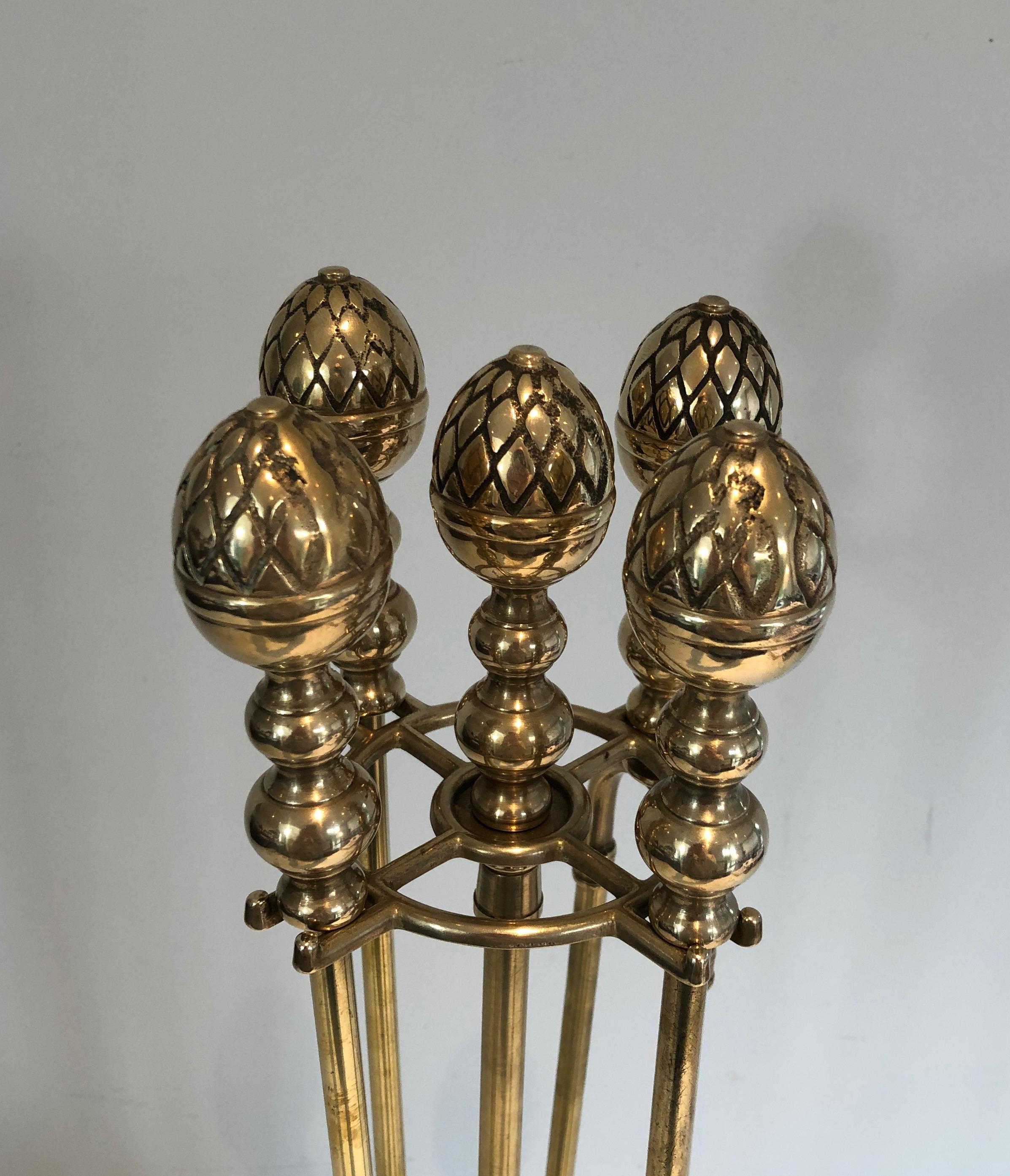 Attrezzi per caminetto ad ananas in ottone in stile neoclassico della Maison Baguès in vendita 7