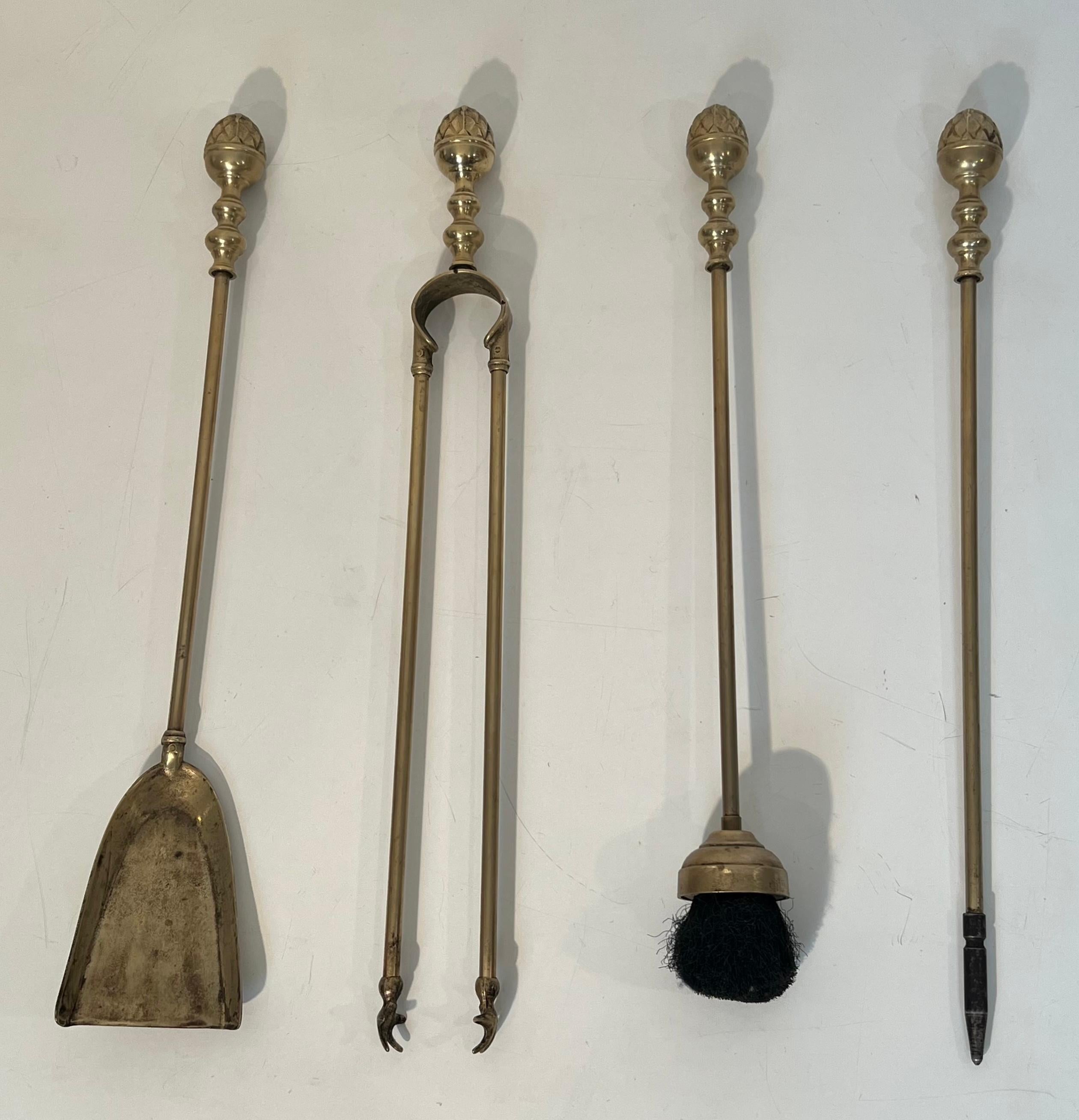 Strumenti per caminetto ad ananas in ottone in stile neoclassico, nello stile della Maison Baguès in vendita 7