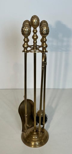 Neoclassical Style Brass Pineapple Fireplace Tools In the style of Maison Baguès