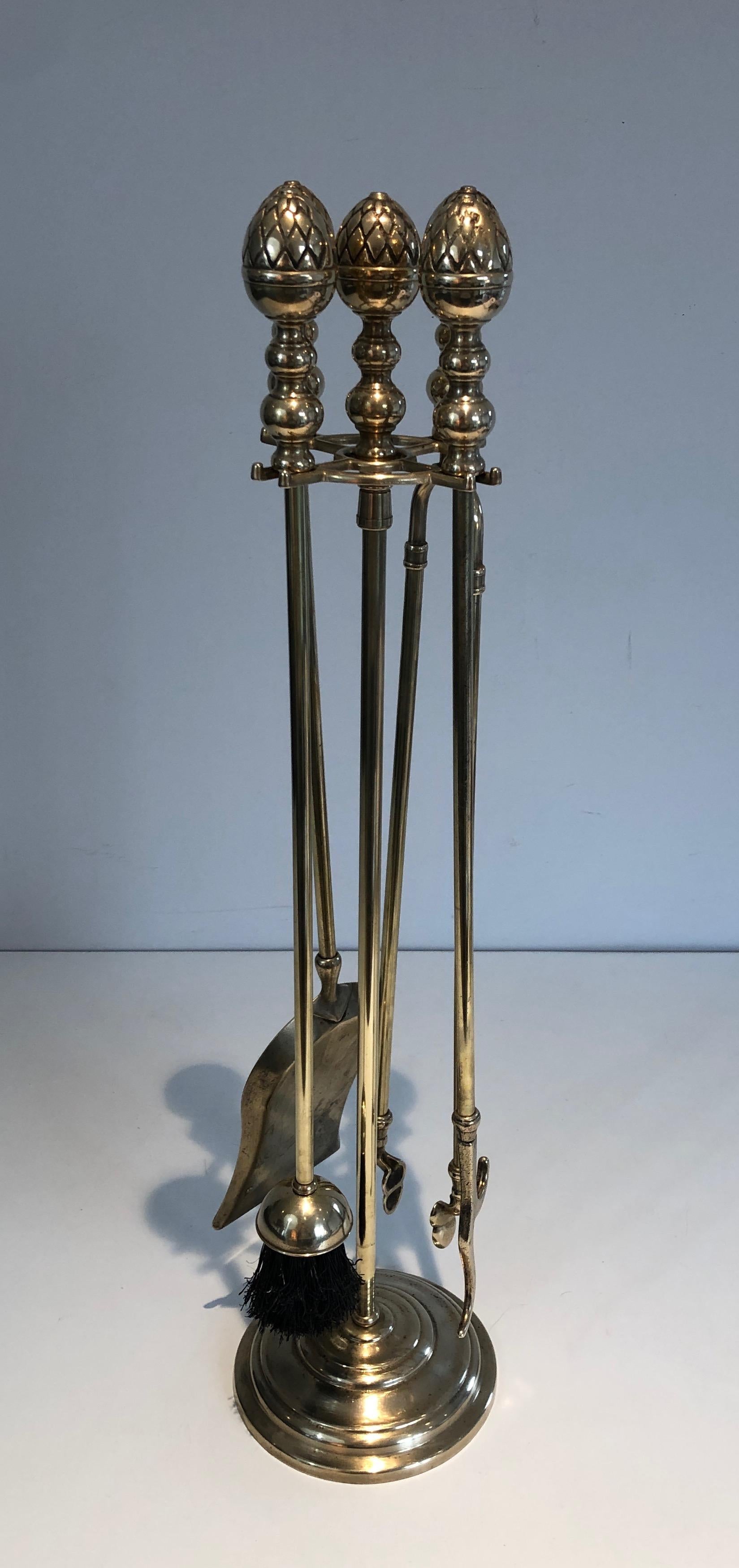 Attrezzi per caminetto ad ananas in ottone in stile neoclassico della Maison Baguès in vendita 13