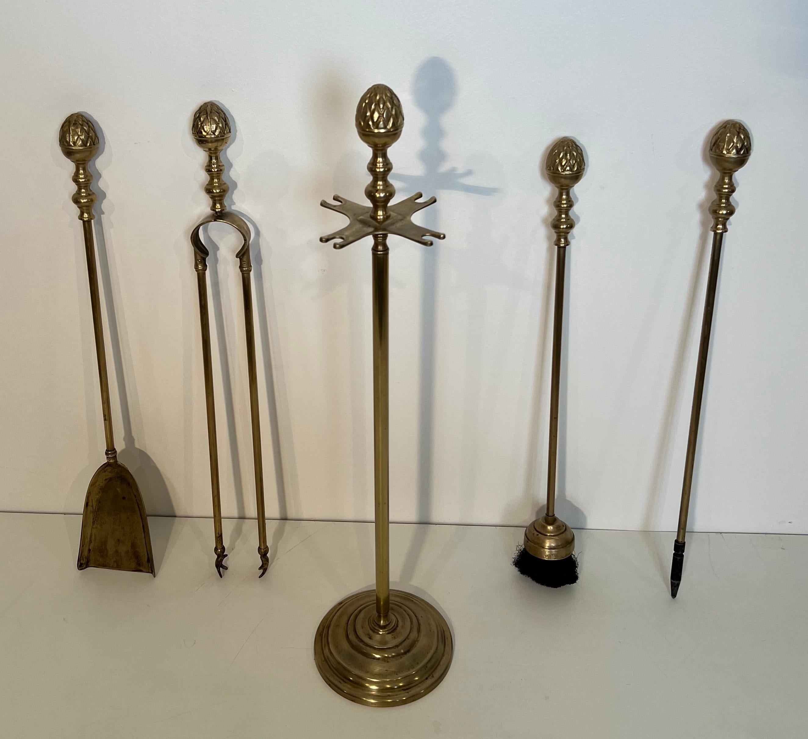 Ottone Strumenti per caminetto ad ananas in ottone in stile neoclassico, nello stile della Maison Baguès in vendita
