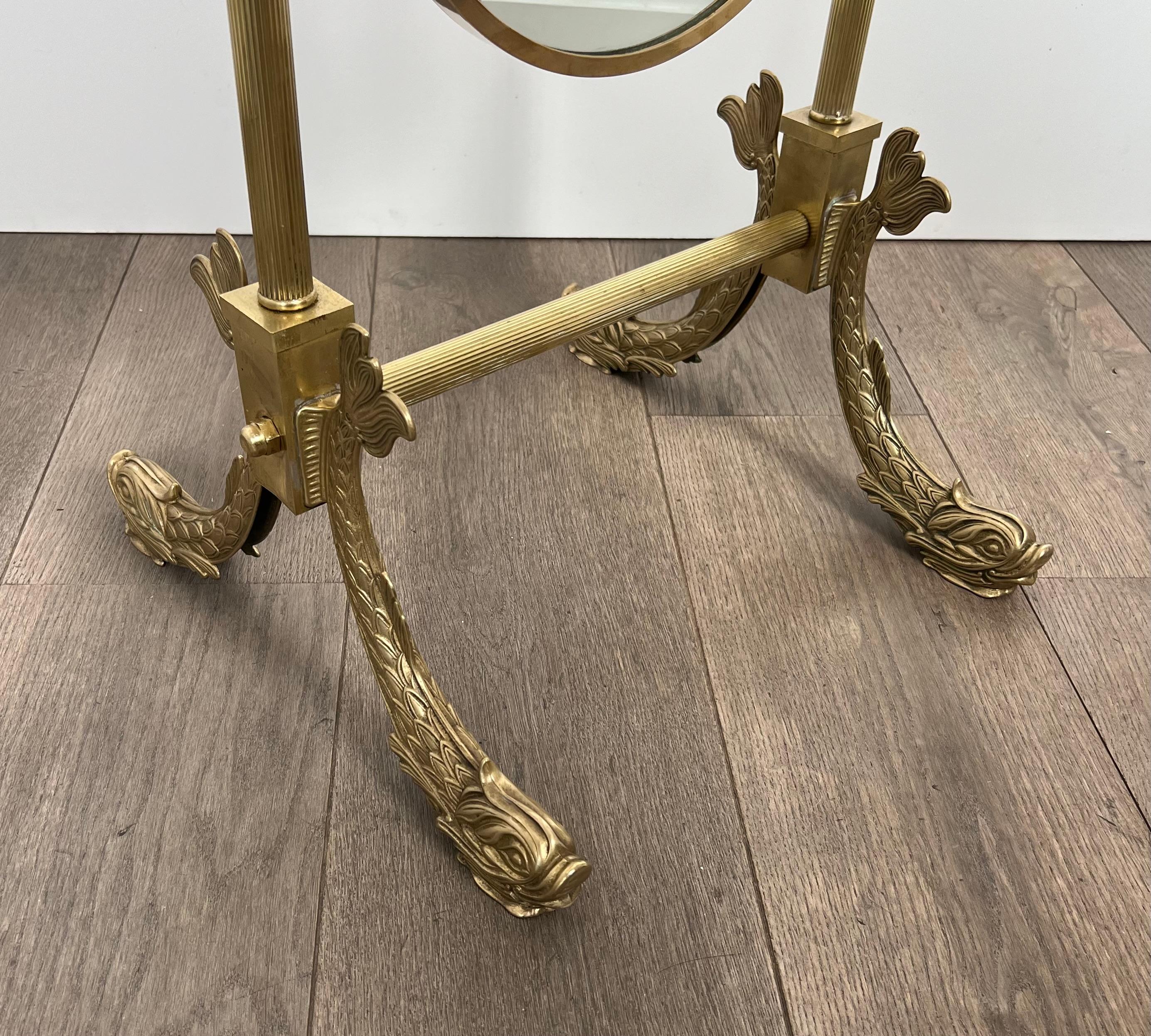 Neoclassical Style Brass Psyche Mirror with Dolphins Base. by Maison Jansen 10